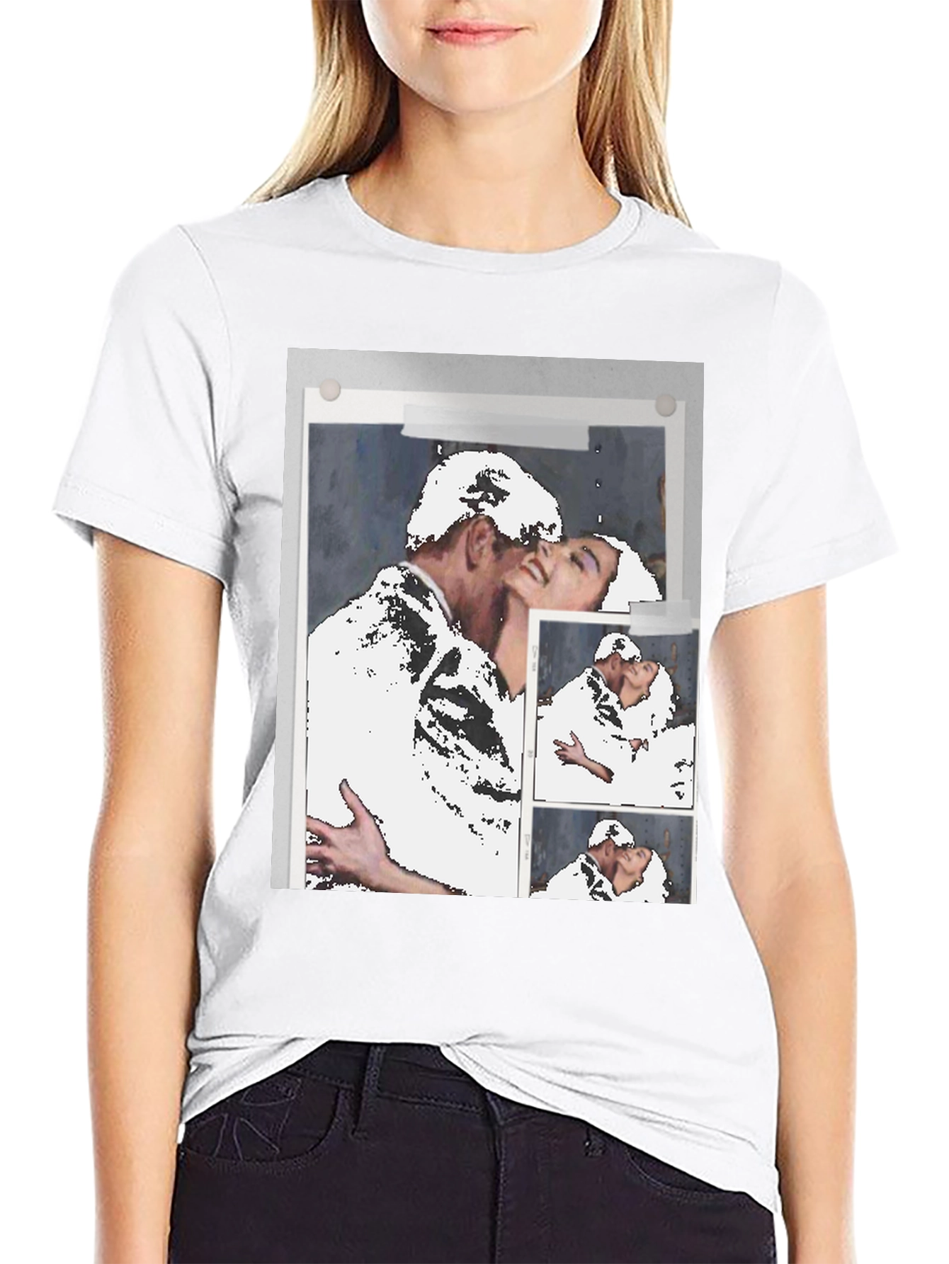 Black Abstract Kissing Couple T-Shirt view 9