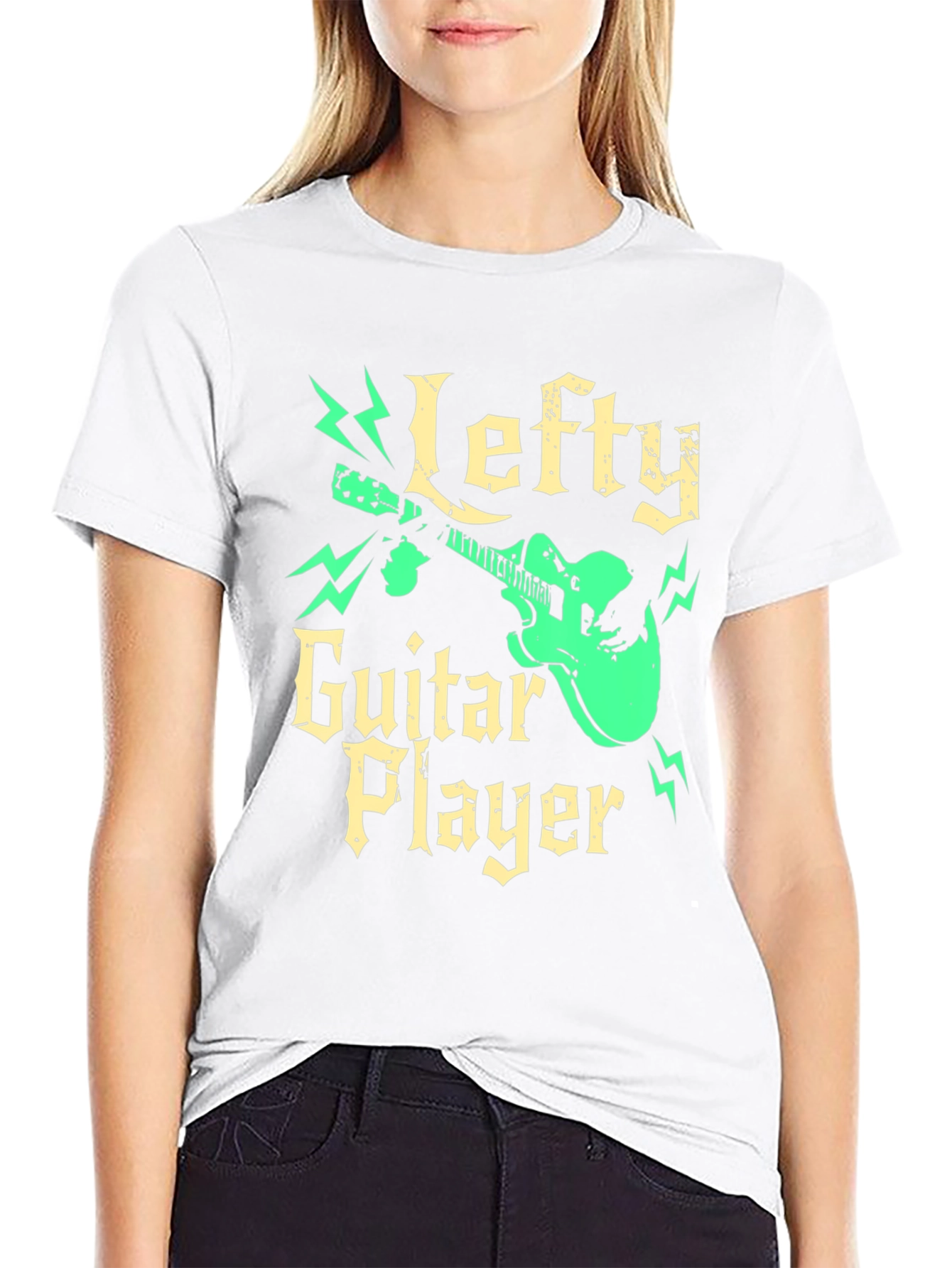 Black Lefty Guitar Player Black Graphic Tee view 9