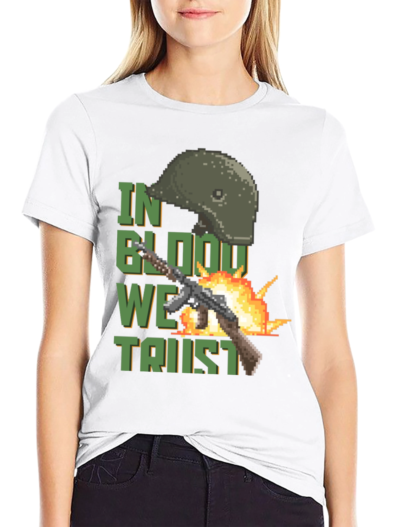Black Pixelated Patriotic T-Shirt: In Blood We Trust Design view 9