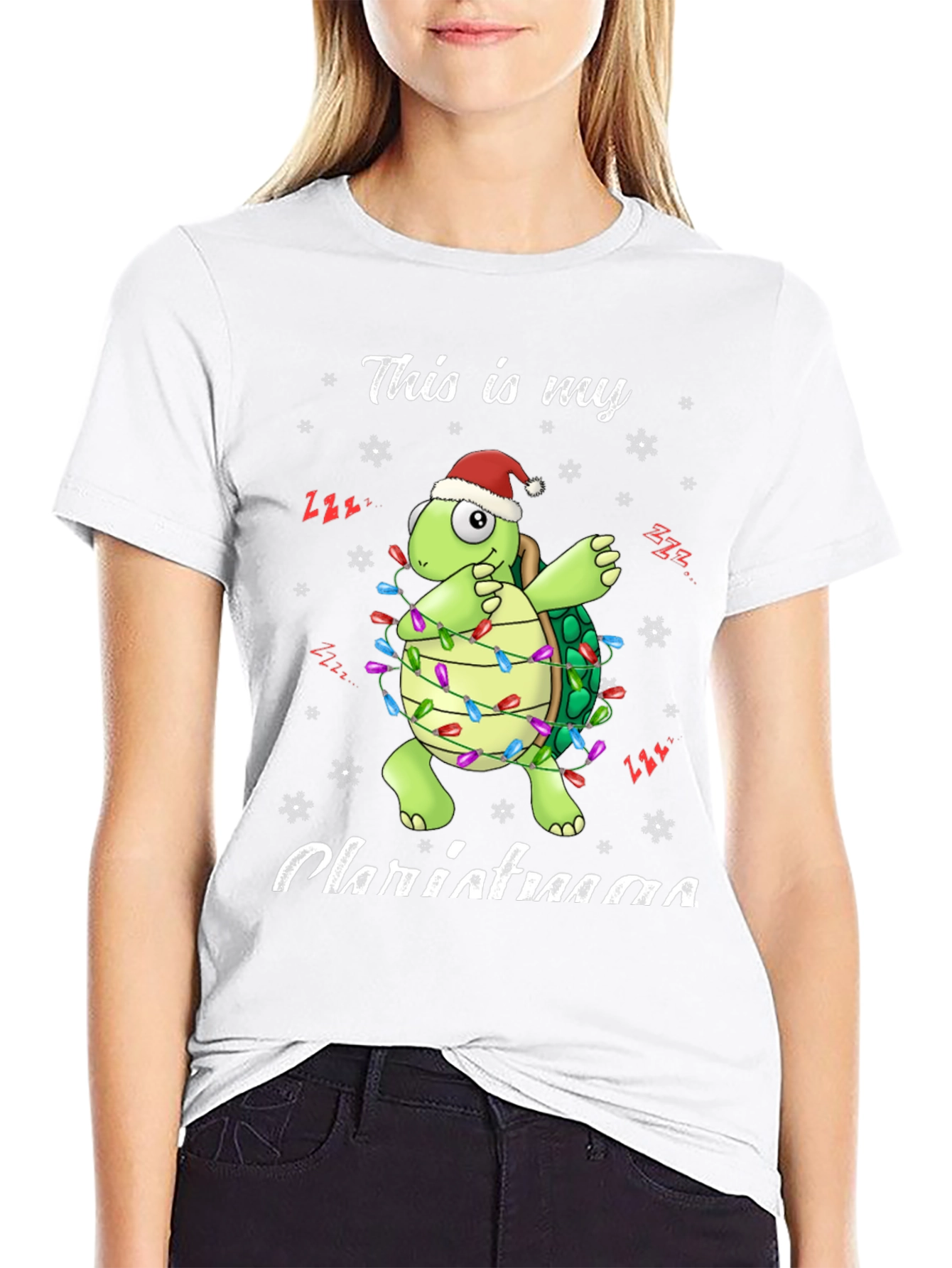 Black Festive Turtle Christmas Lights T-Shirt view 9