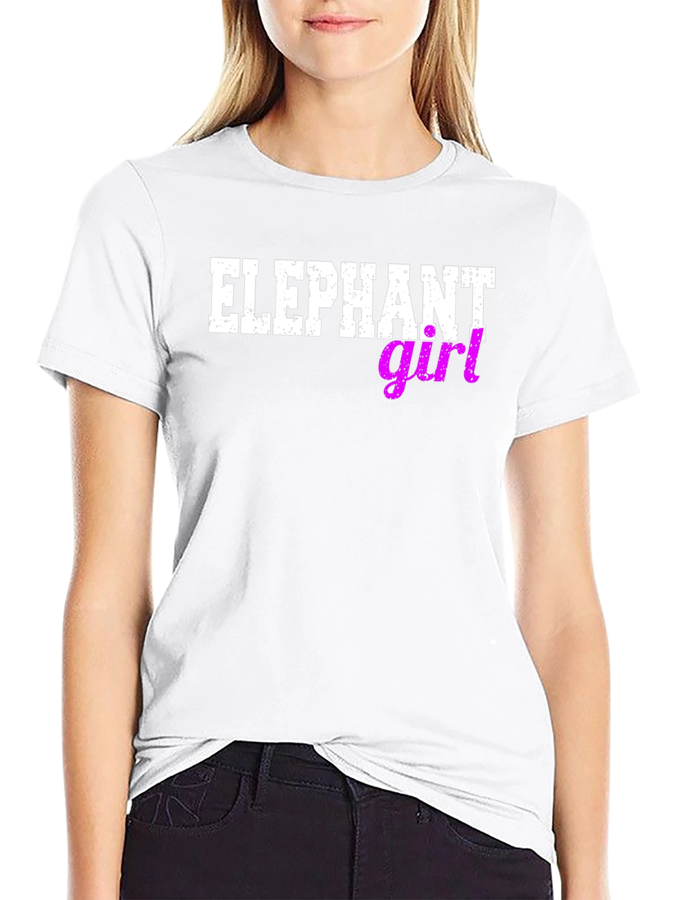 Black Elephant Girl Graphic Tee - Novelty Print Black T-Shirt view 9