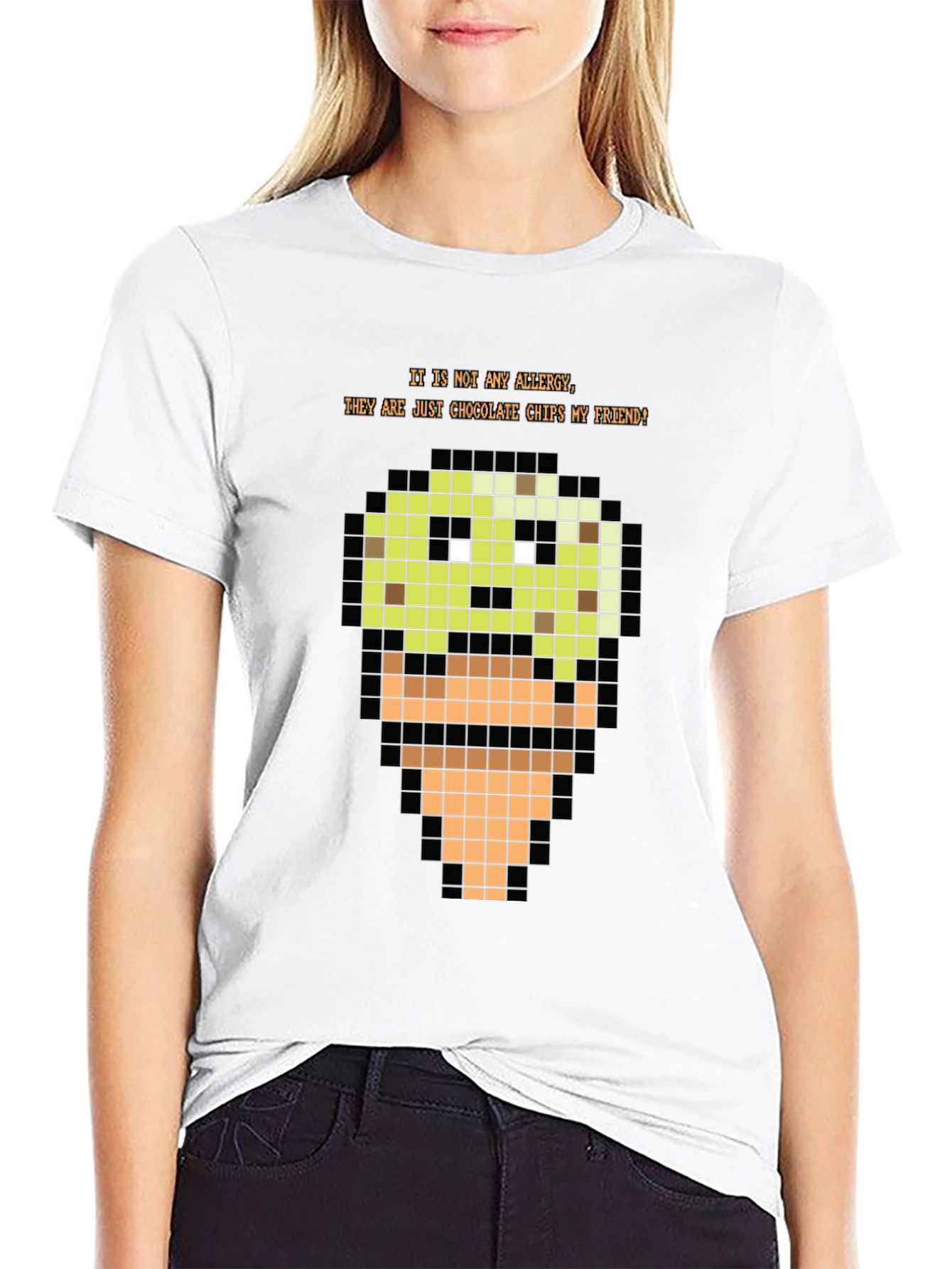 Black Pixel Art Ice Cream T-Shirt - Funny Food Allergy Humor Tee view 9