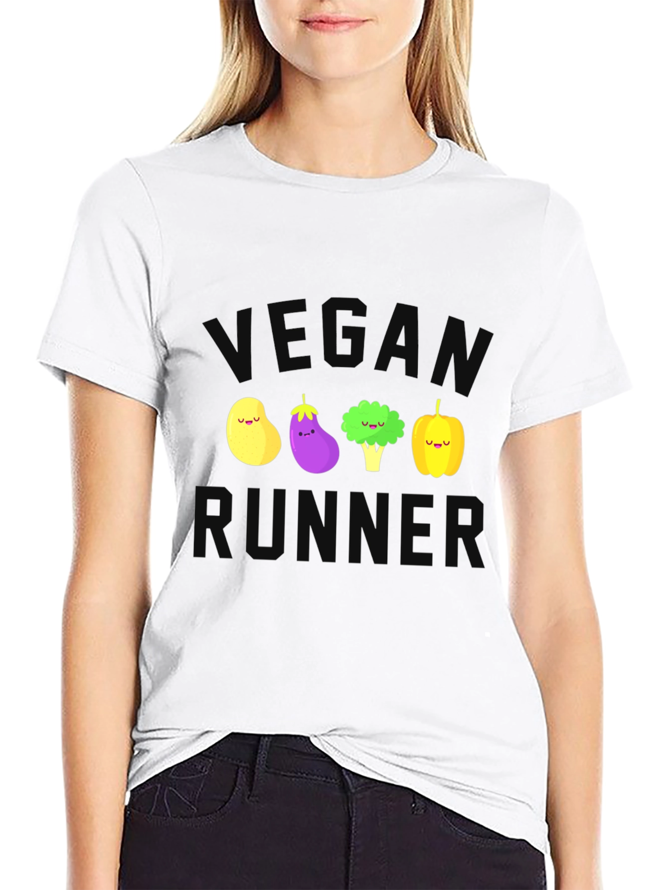 Black Vegan Runner T-Shirt - Cute Vegetable Design view 9