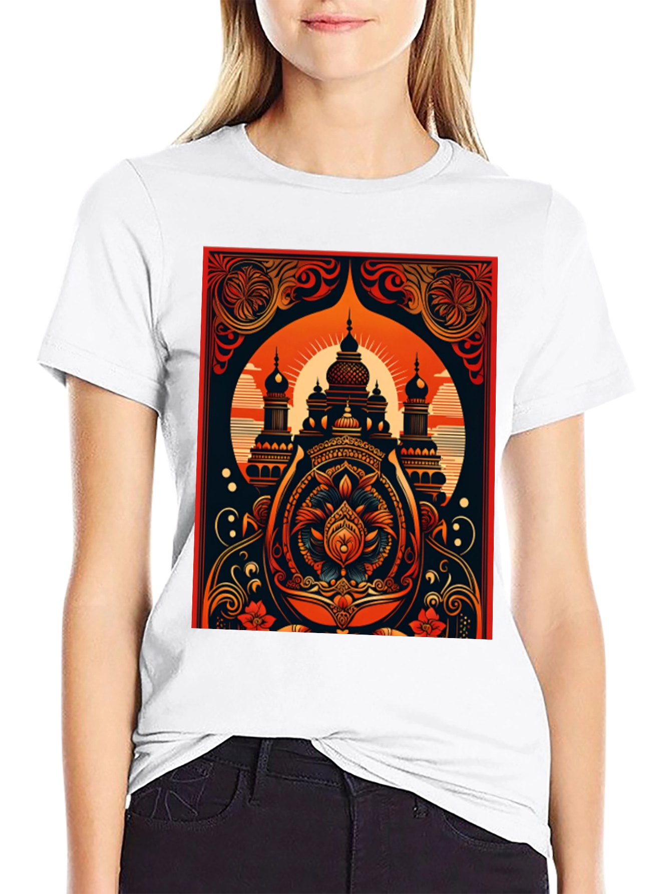 Black Ornate Temple Graphic Tee - Black Cotton Comfort view 9