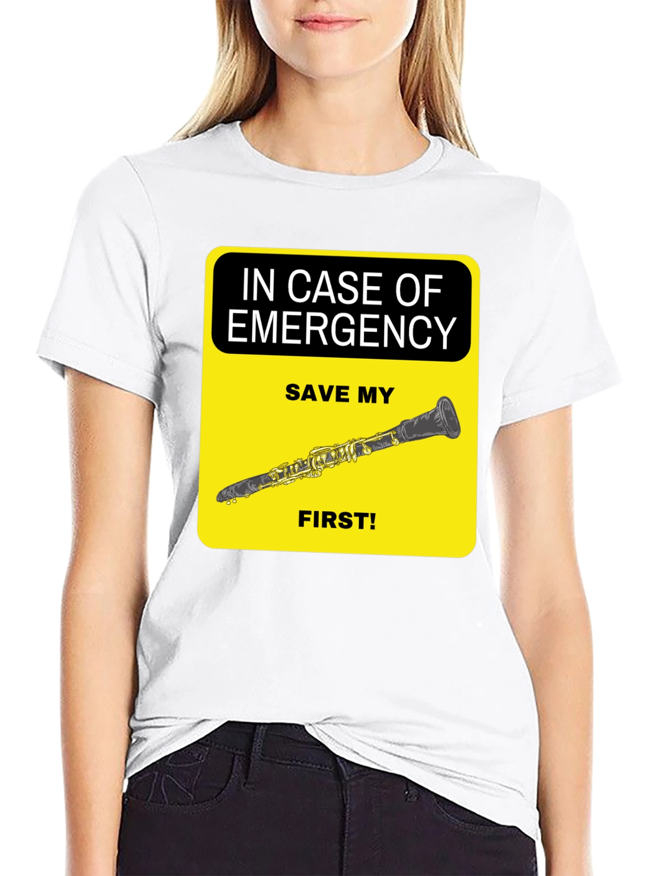 Black Emergency Clarinet T-Shirt - Save My Clarinet First! view 9