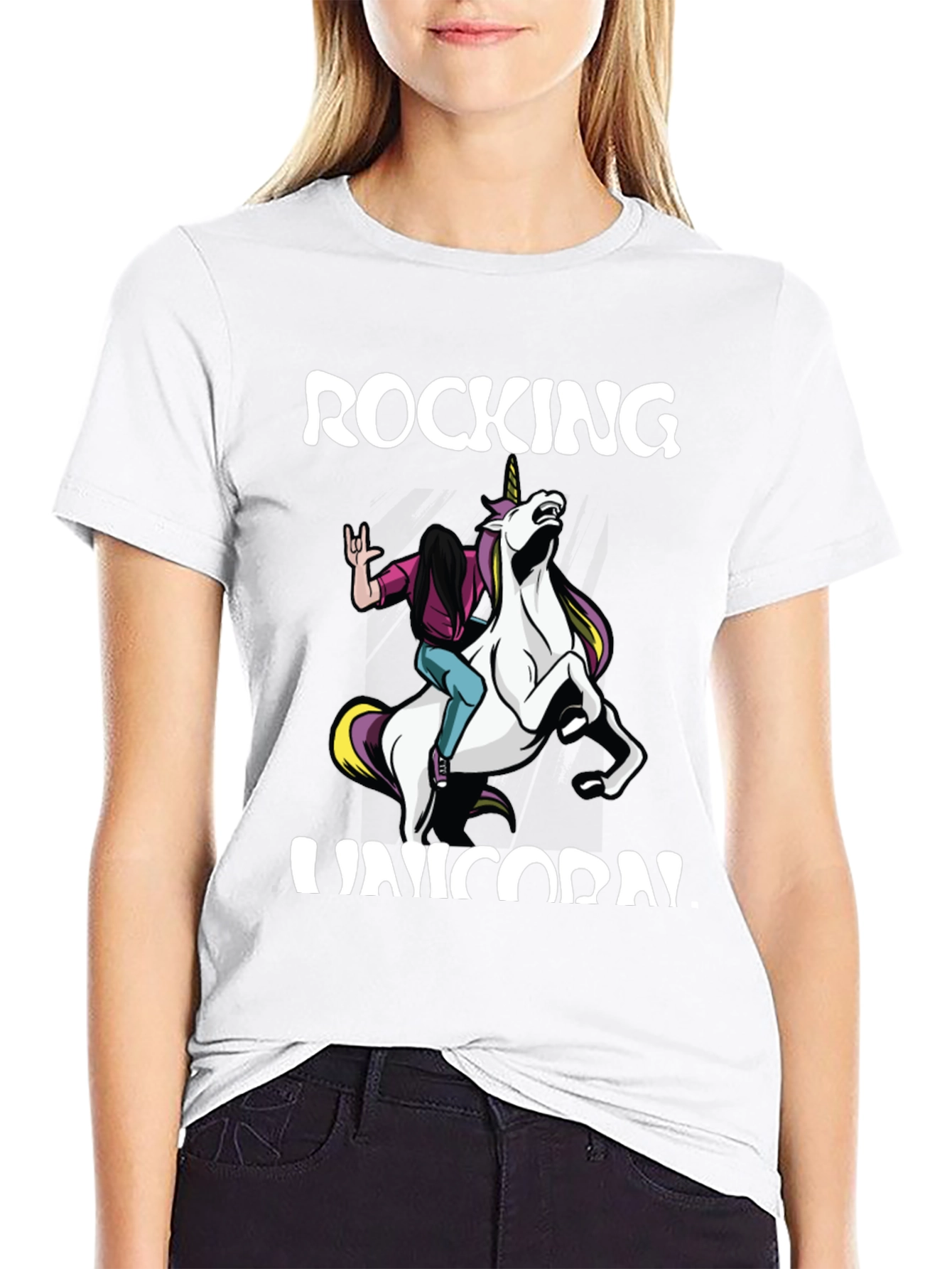 Black Rocking Unicorn Graphic Tee view 9