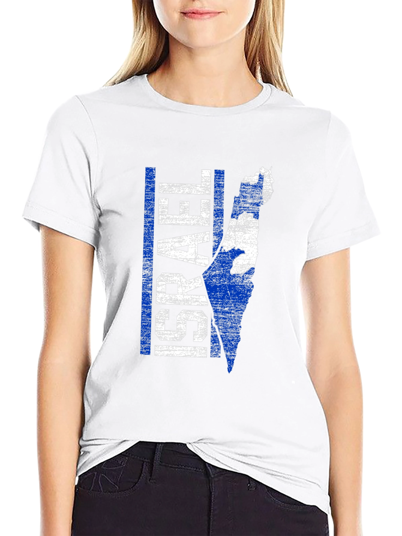 Israel Map Graphic T-Shirt - Blue & White Print - 9