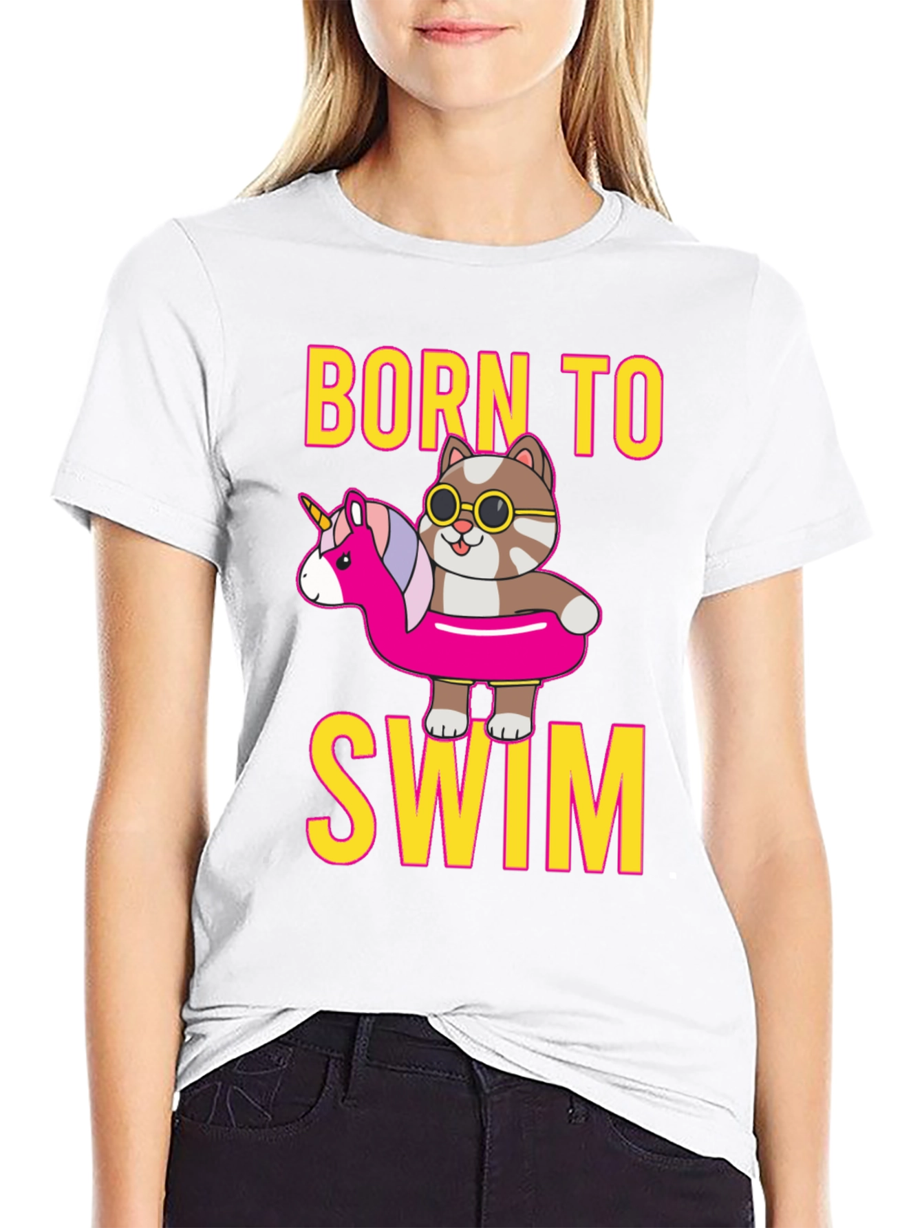 Black Born To Swim Cat T-Shirt  view 9