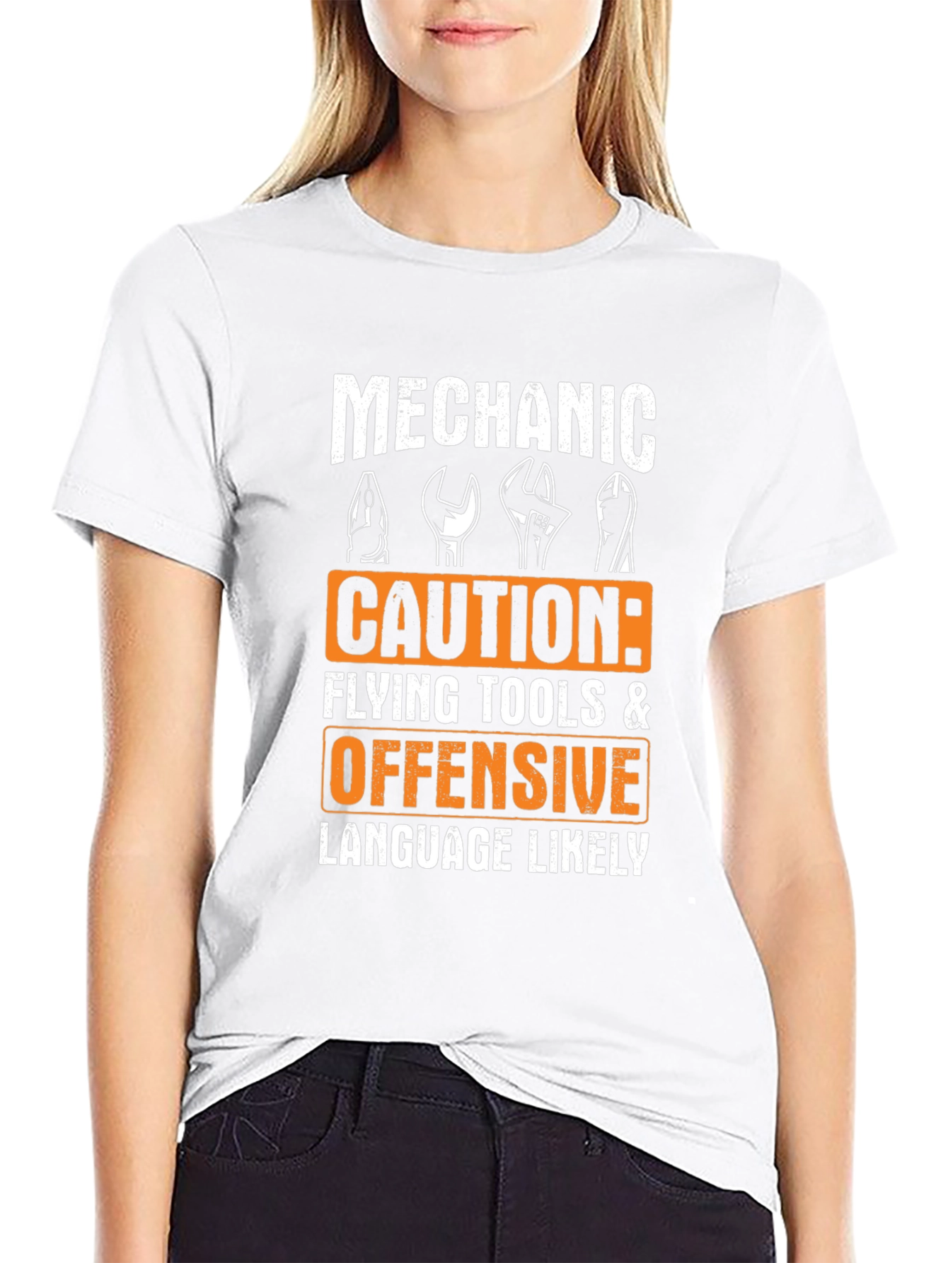 Black Mechanic Caution Offensive Language T-Shirt view 9