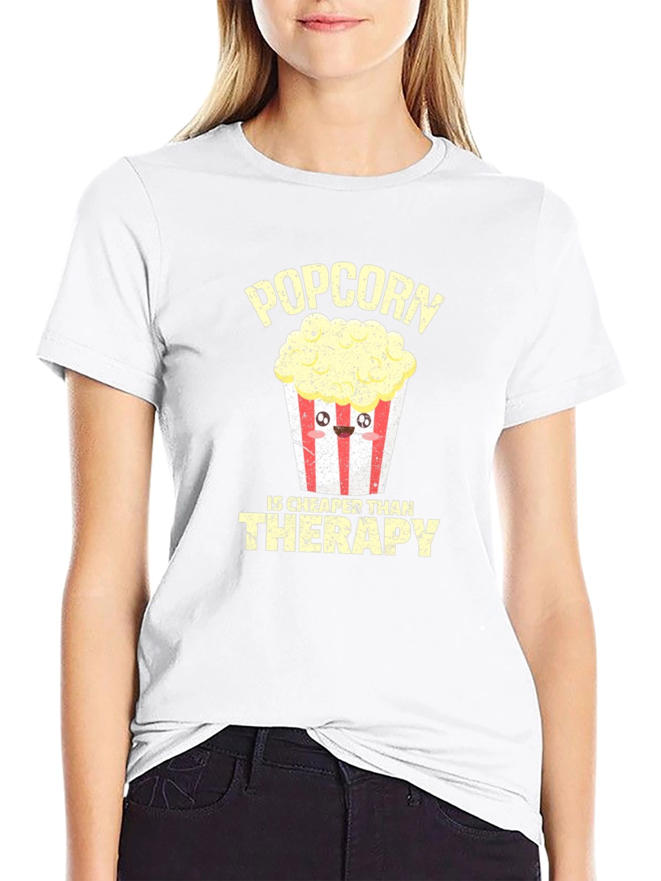 Black Popcorn Cheaper Than Therapy Graphic Tee view 9