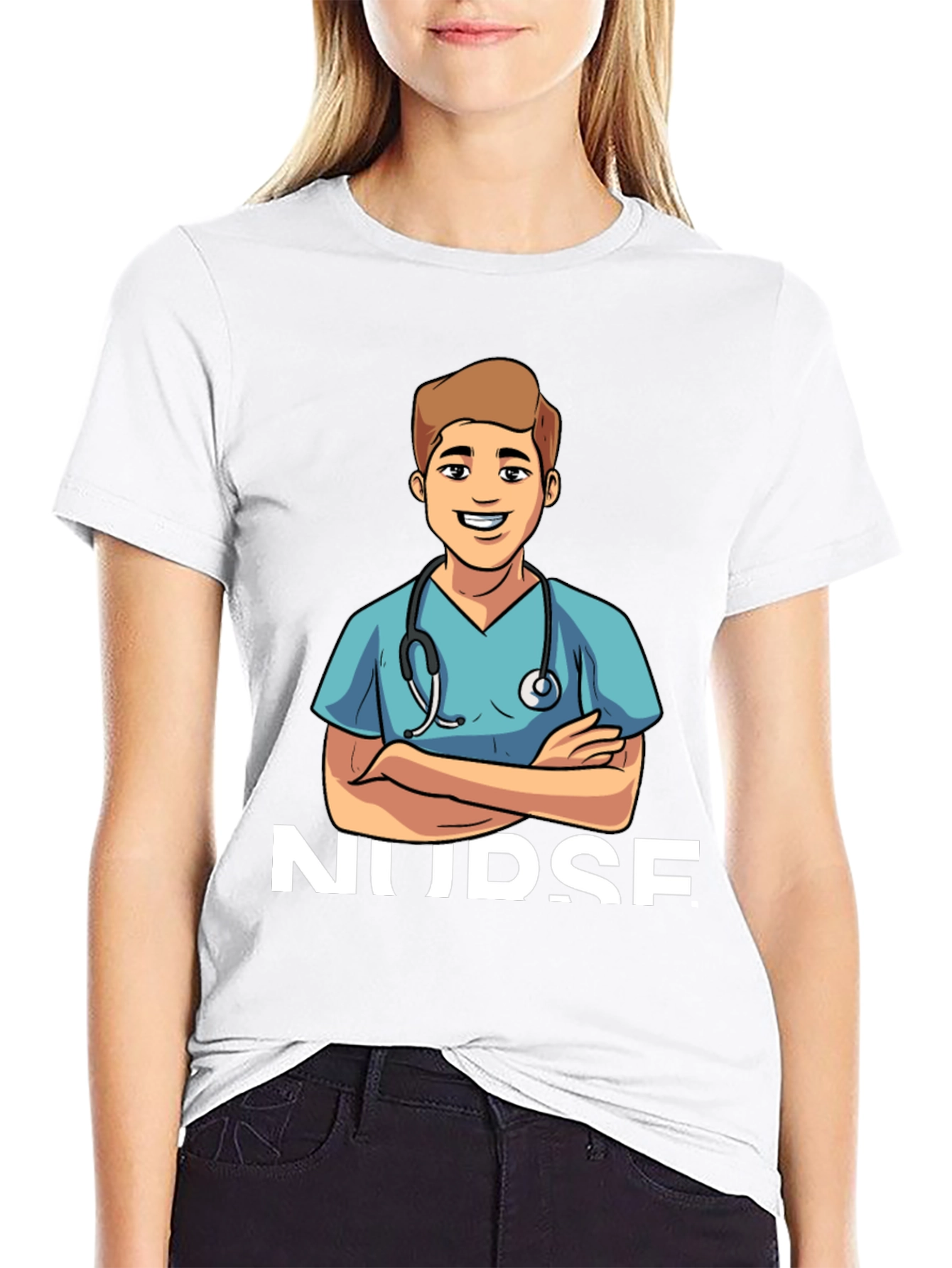 Black Cartoon Nurse T-Shirt - Black Cotton Blend view 9