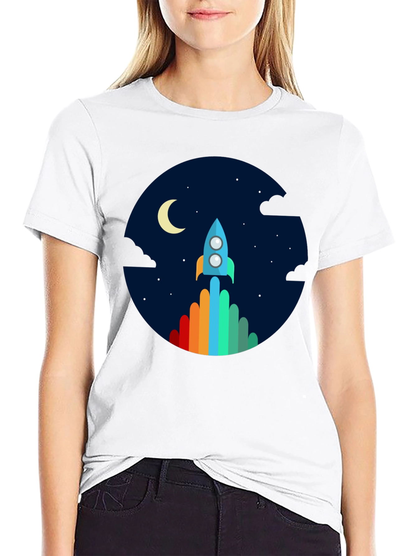 Rocket Launch Graphic Tee - Black Crew Neck - 9
