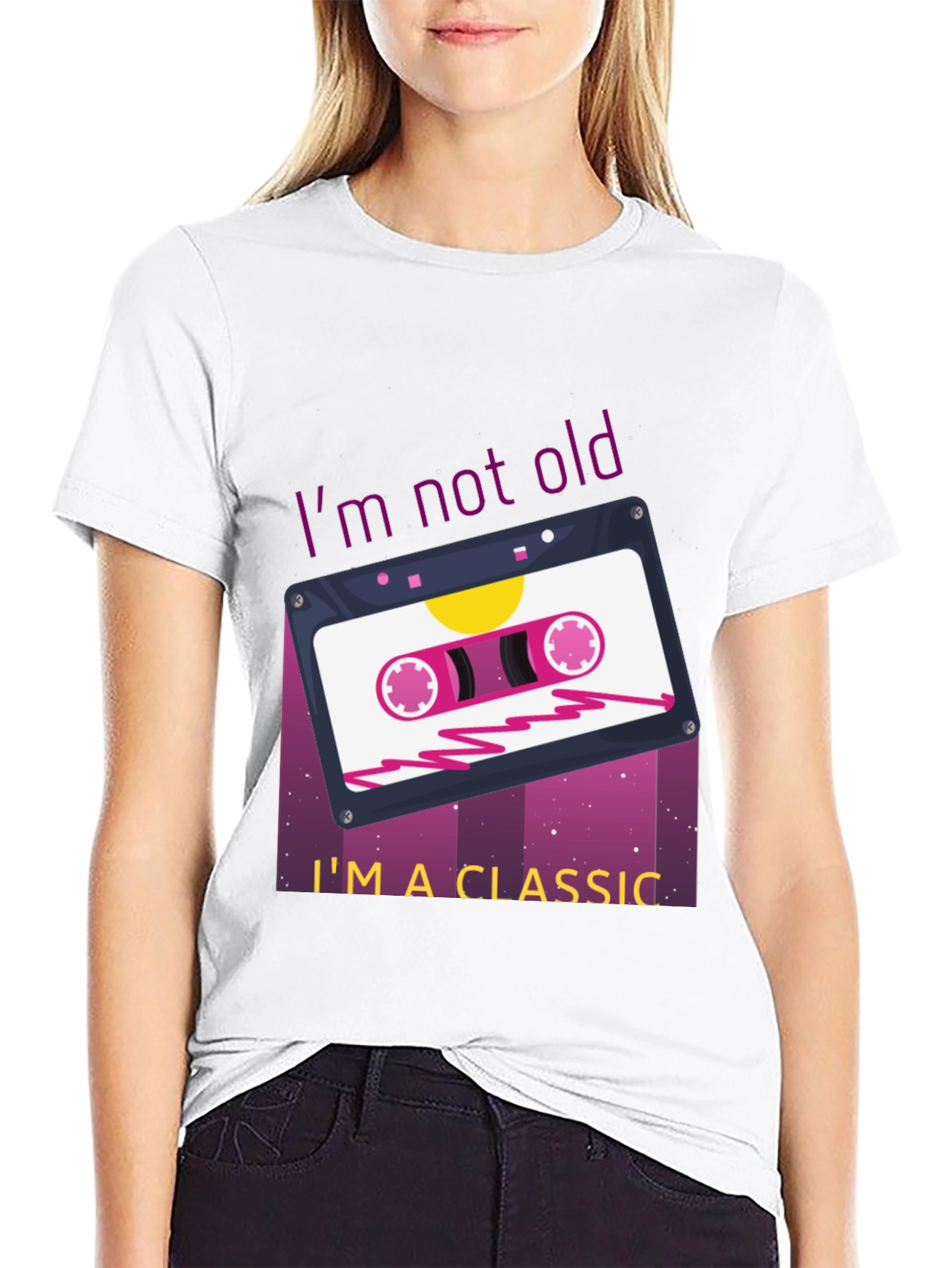 Black Retro Cassette Tape Graphic T-Shirt - "I'm Not Old, I'm a Classic" view 9