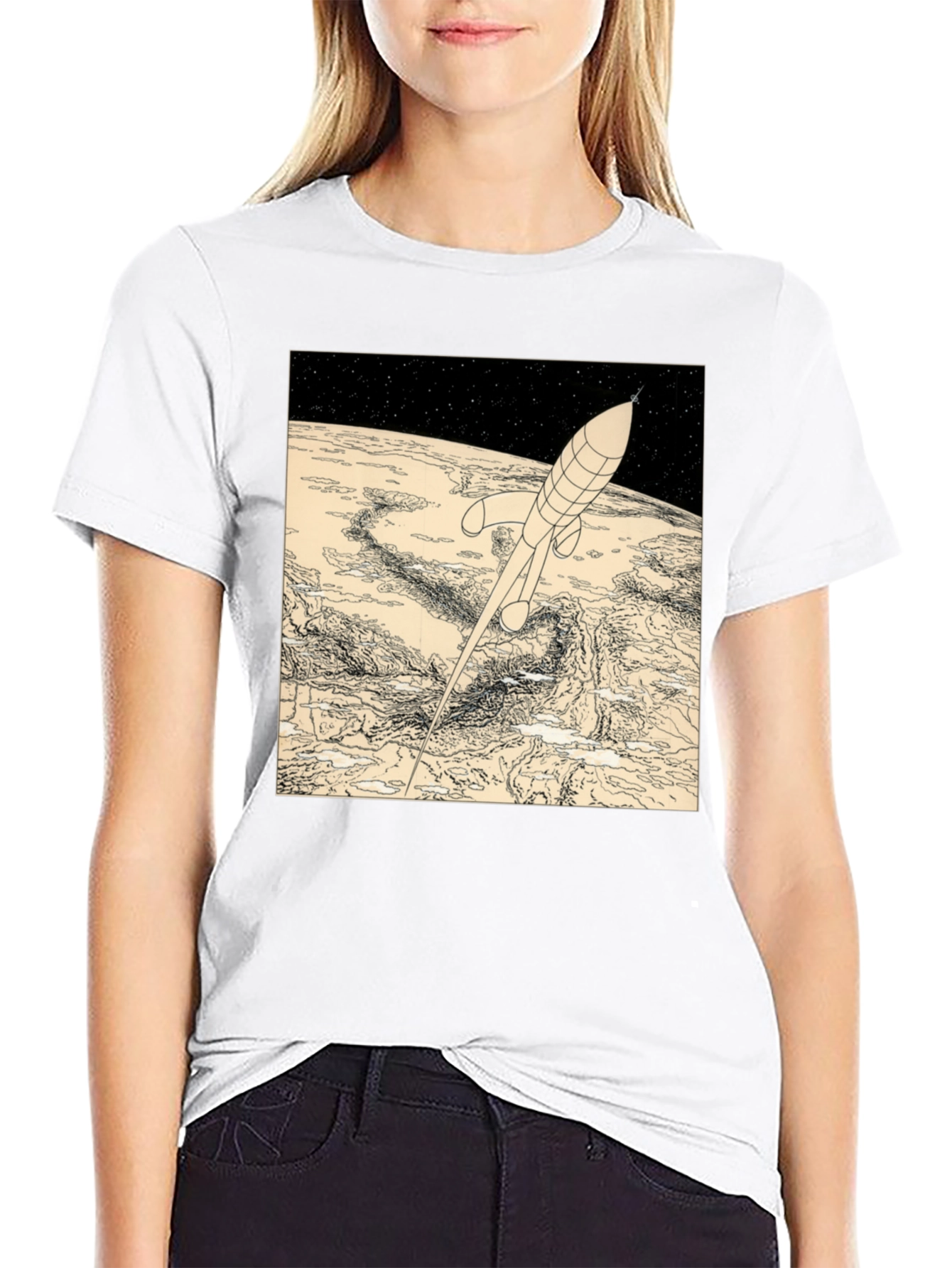 Black Retro Rocket T-Shirt - Vintage Space Design view 9