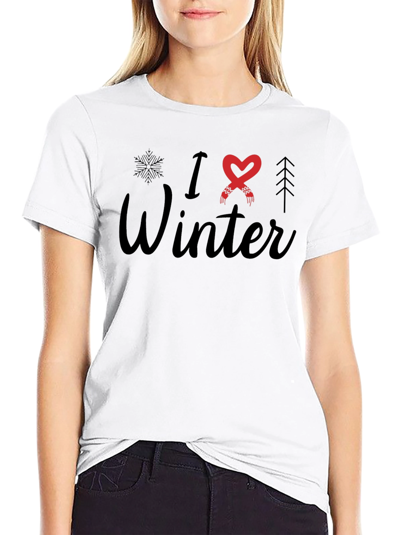 Black I Love Winter Graphic T-Shirt view 9