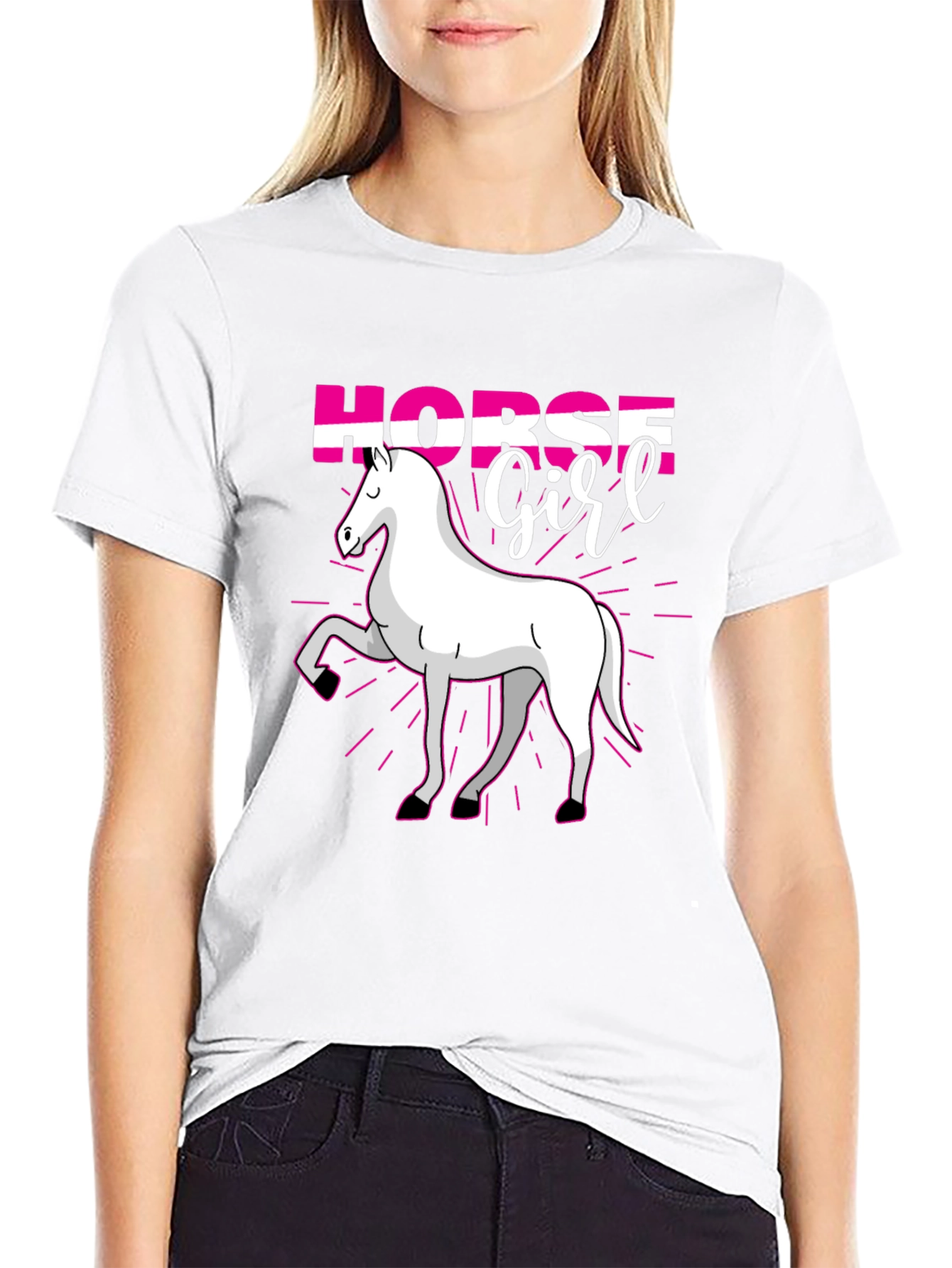 Black Horse Girl T-Shirt - Cute Equestrian Gift view 9