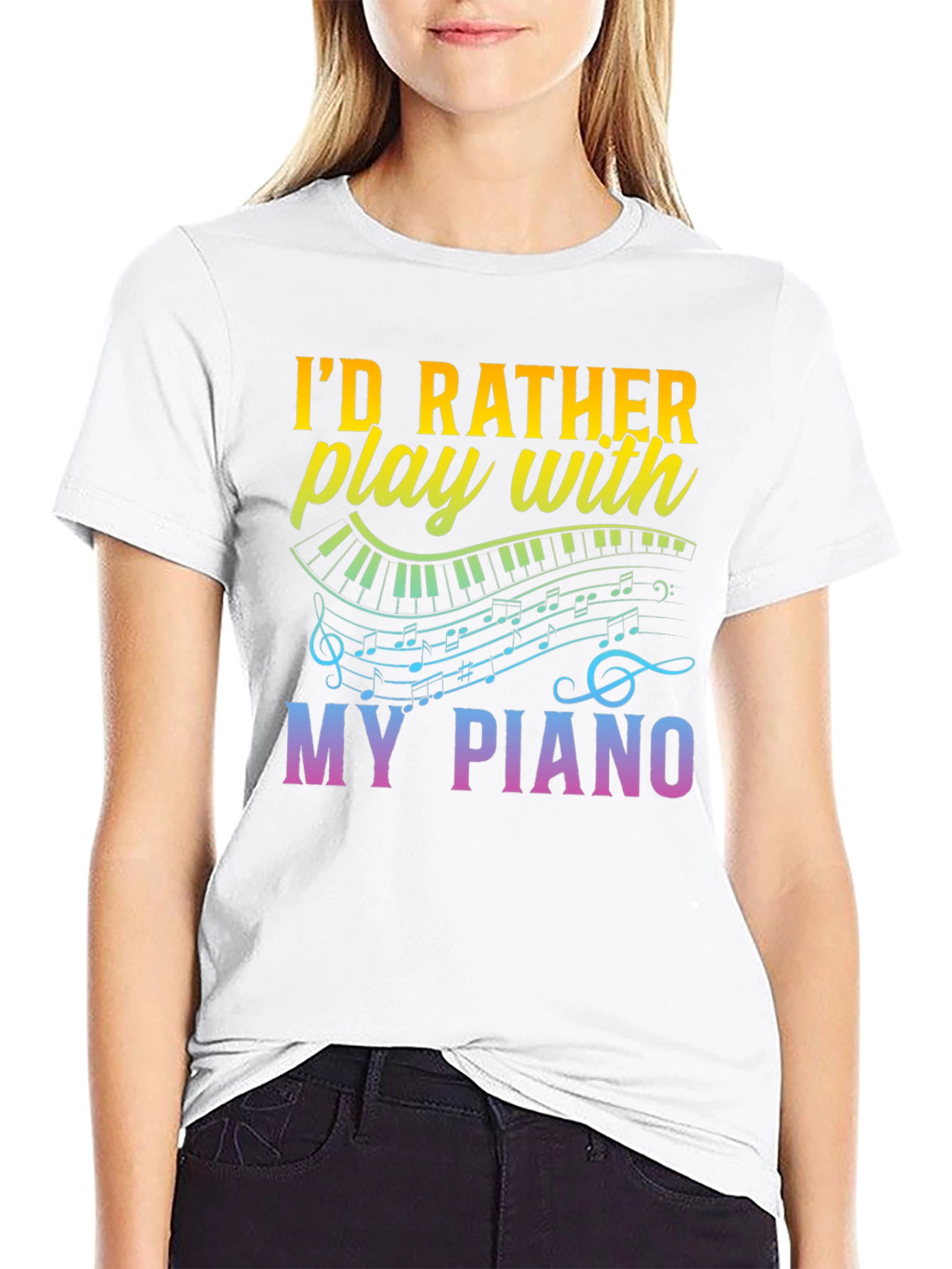 Black Piano Lover's T-Shirt - I'd Rather Play My Piano Tee view 9