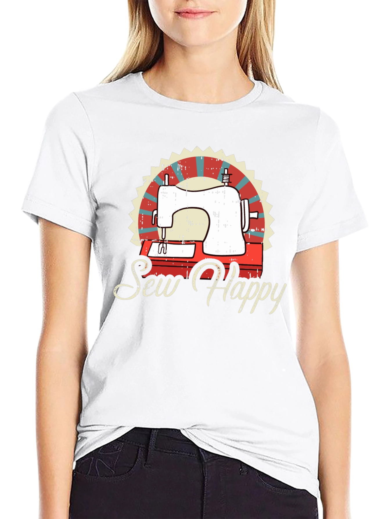 Black Sew Happy Sewing Machine Graphic Tee view 9