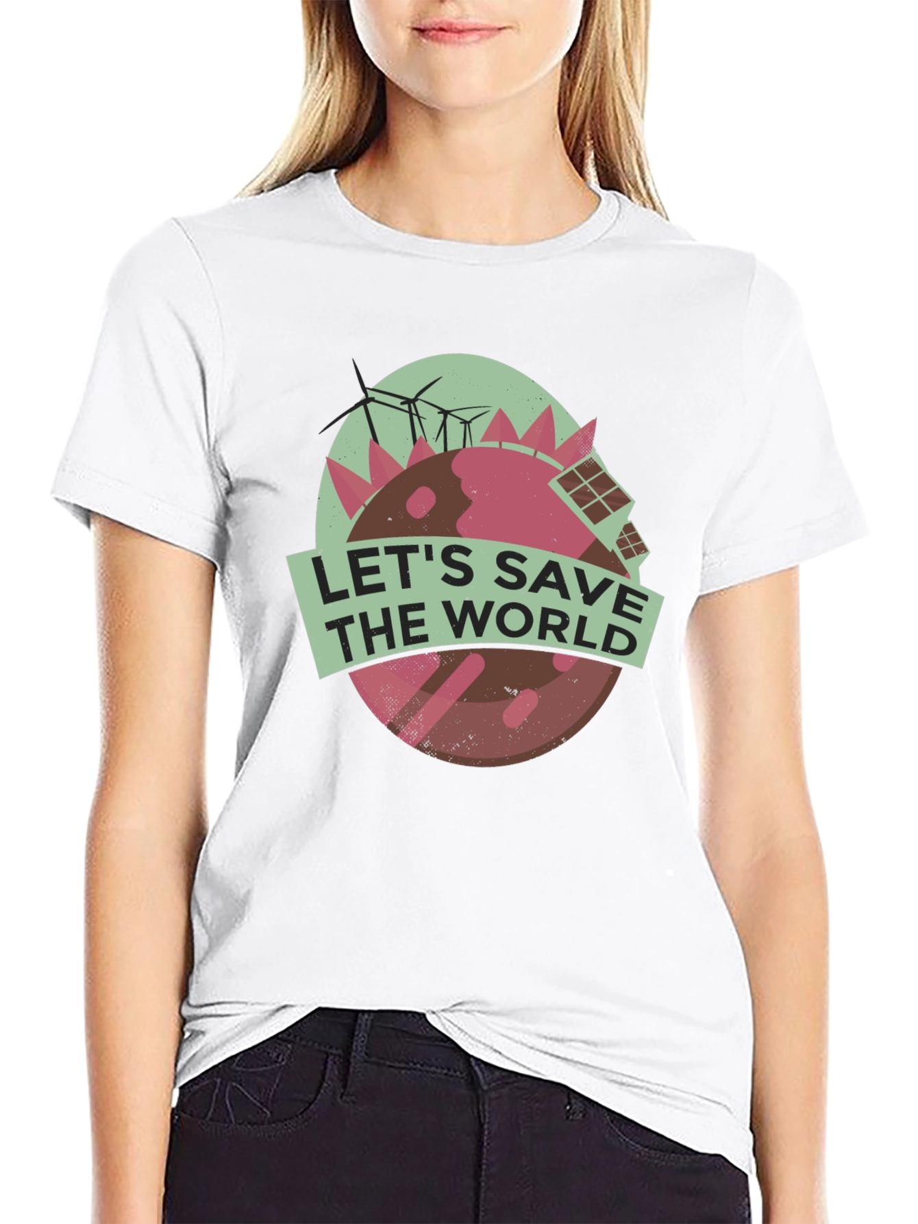 Black Eco-Friendly Earth Tee: Let's Save The World T-Shirt view 9