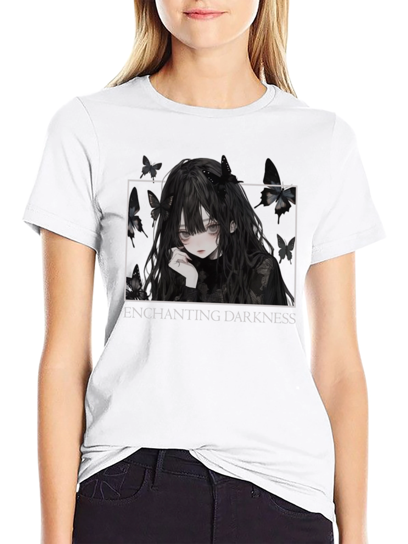 Black Enchanting Darkness Anime Girl Graphic Tee - Black view 9