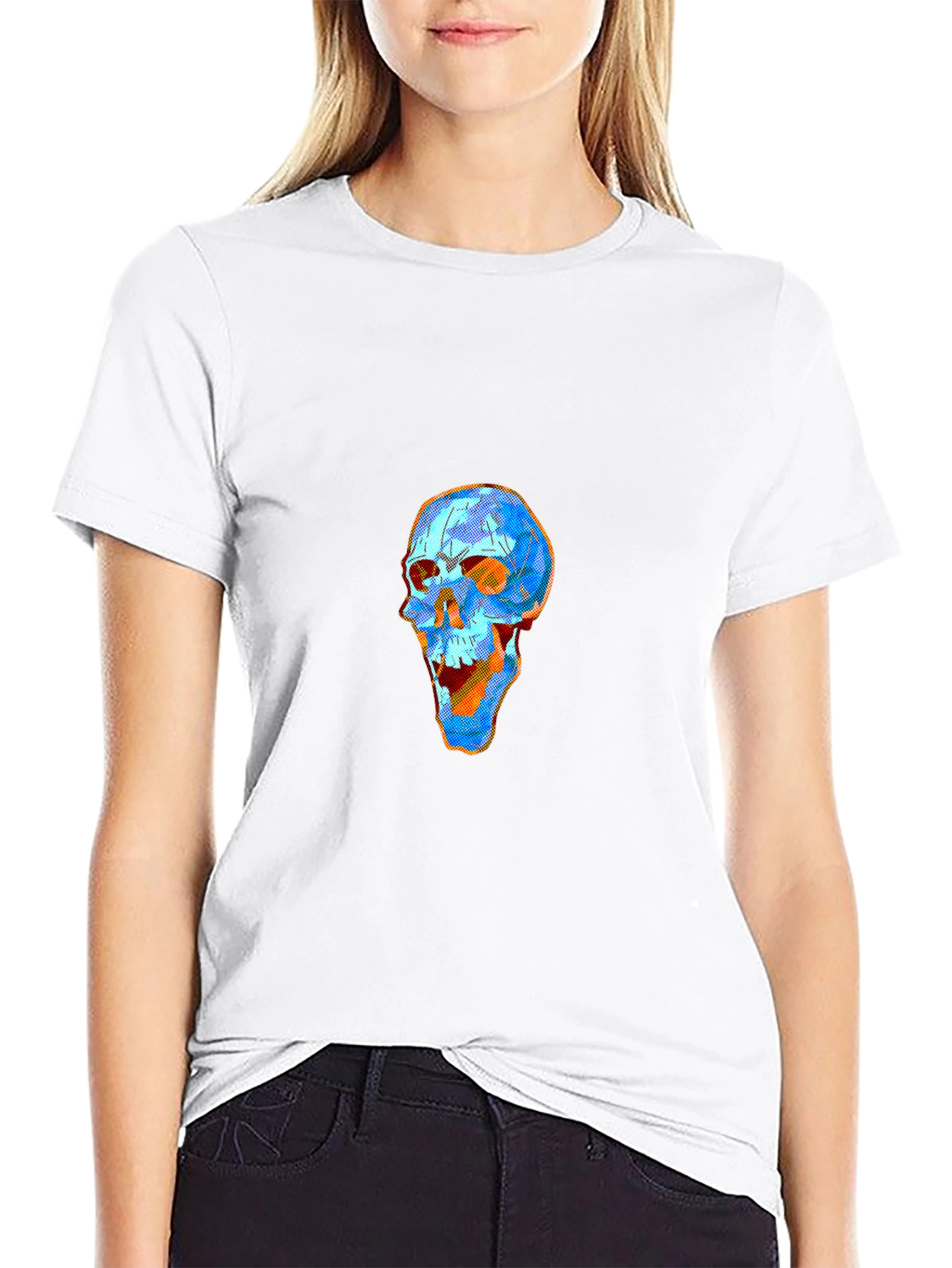 Black Geometric Skull Graphic Tee - Modern Art Style view 9