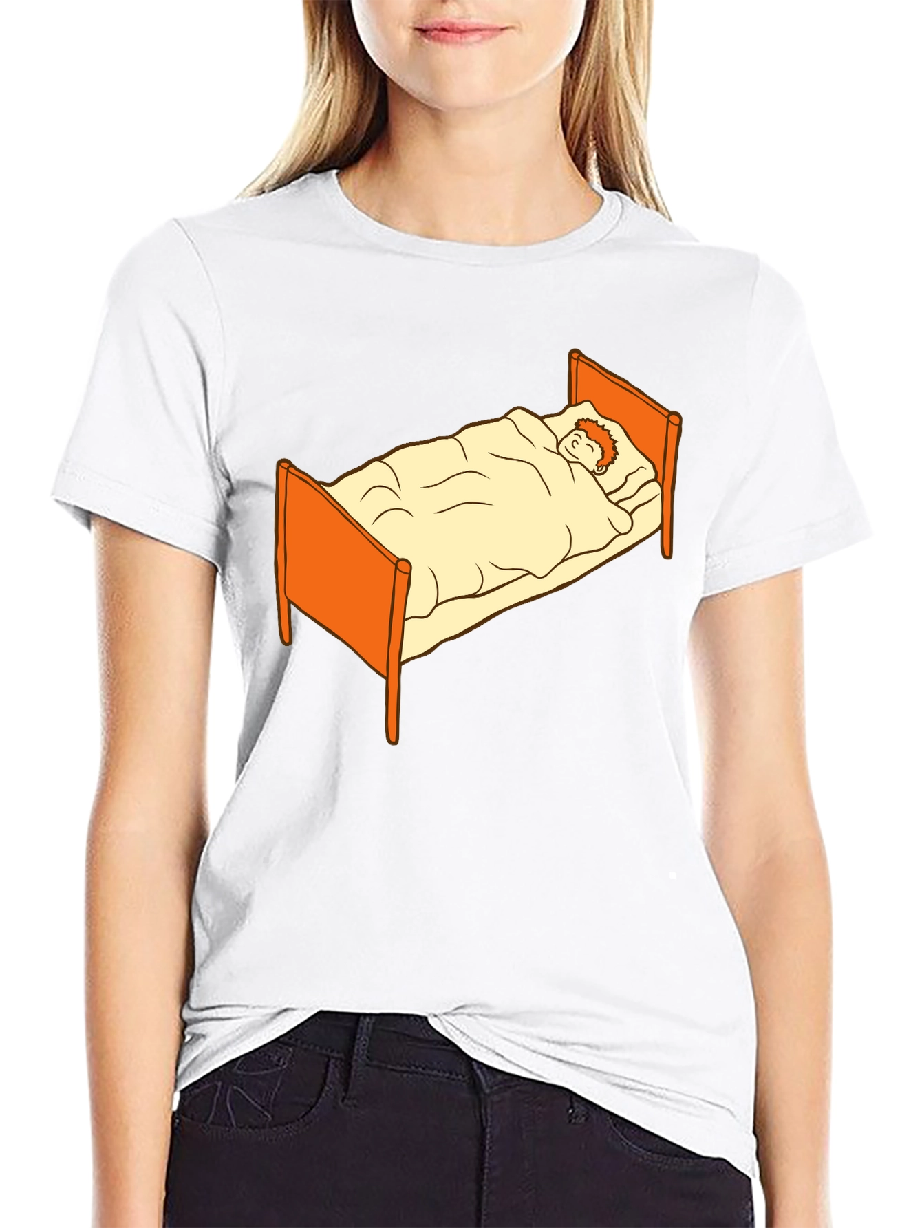 Black Sleepy Cartoon Man in Bed Graphic Tee - Black view 9