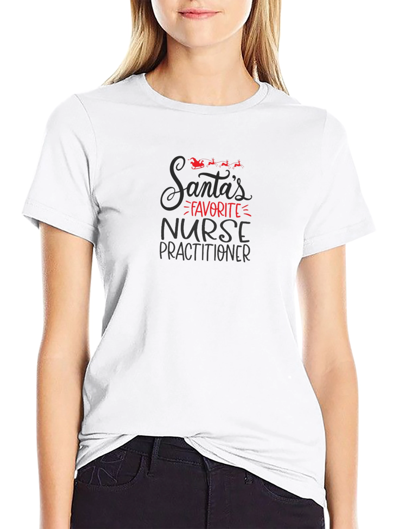 Santa's Favorite Nurse Practitioner Black T-Shirt - 9