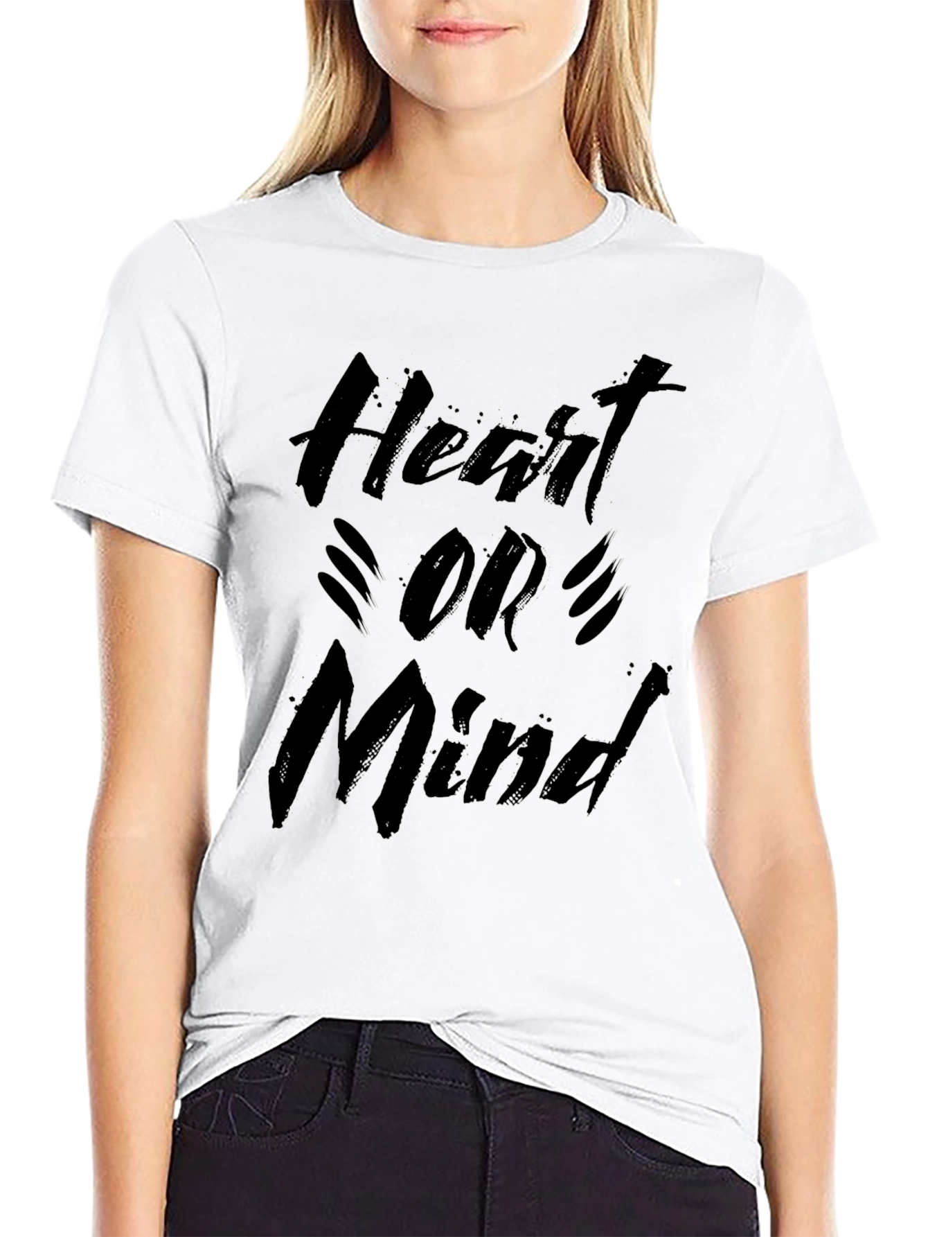 Black Heart or Mind Graphic Tee - Casual Black T-Shirt view 9