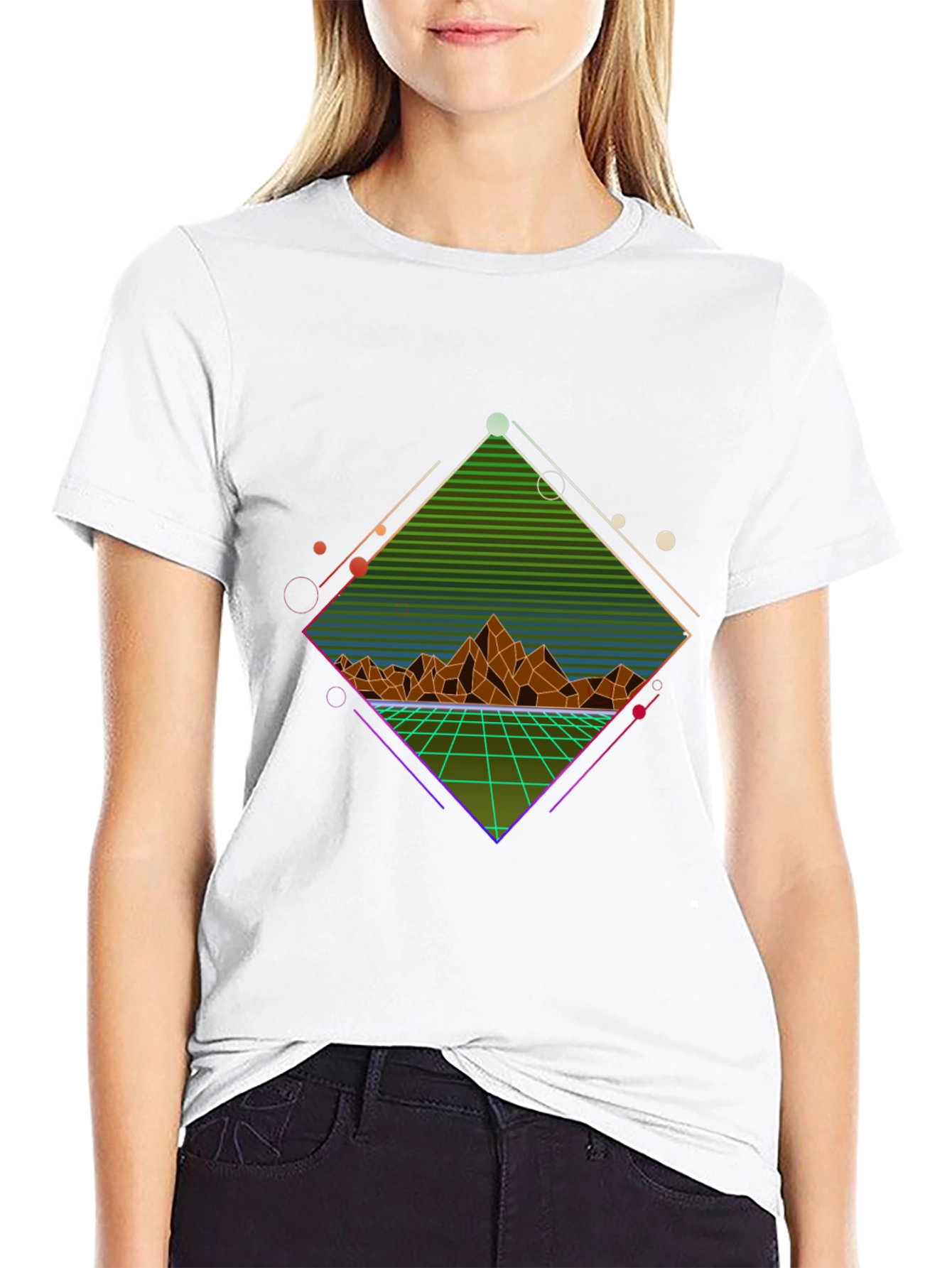 Black Retro Geometric Mountain T-Shirt view 9