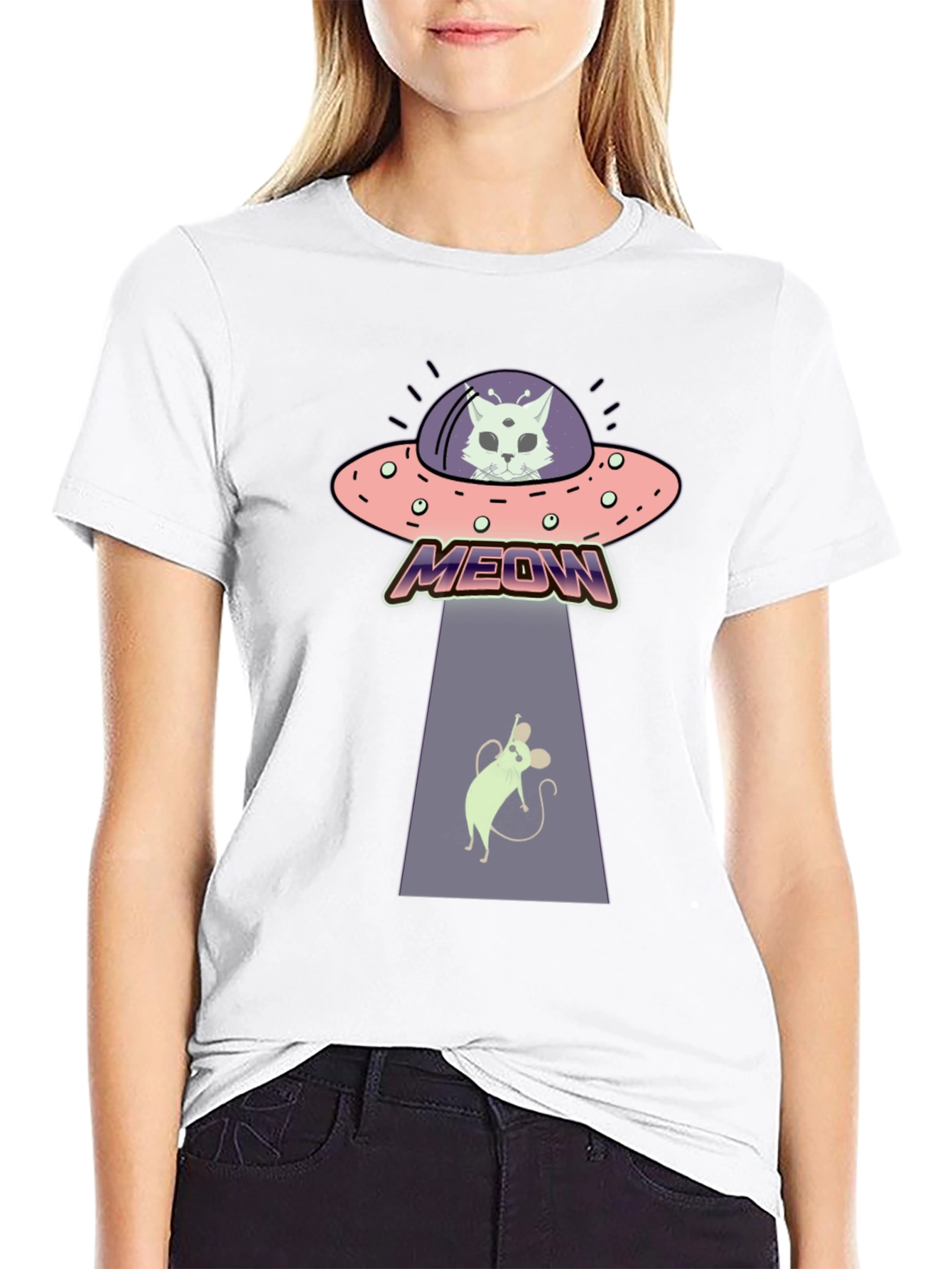 Alien Cat Abduction T-Shirt - Meow! - 9