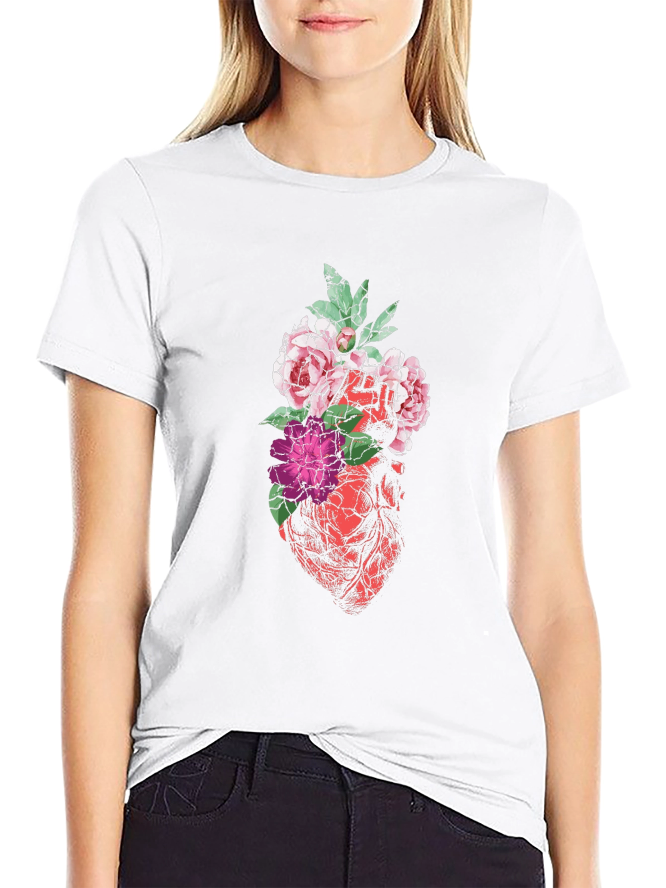 Black Floral Heart Graphic Tee - Black view 9
