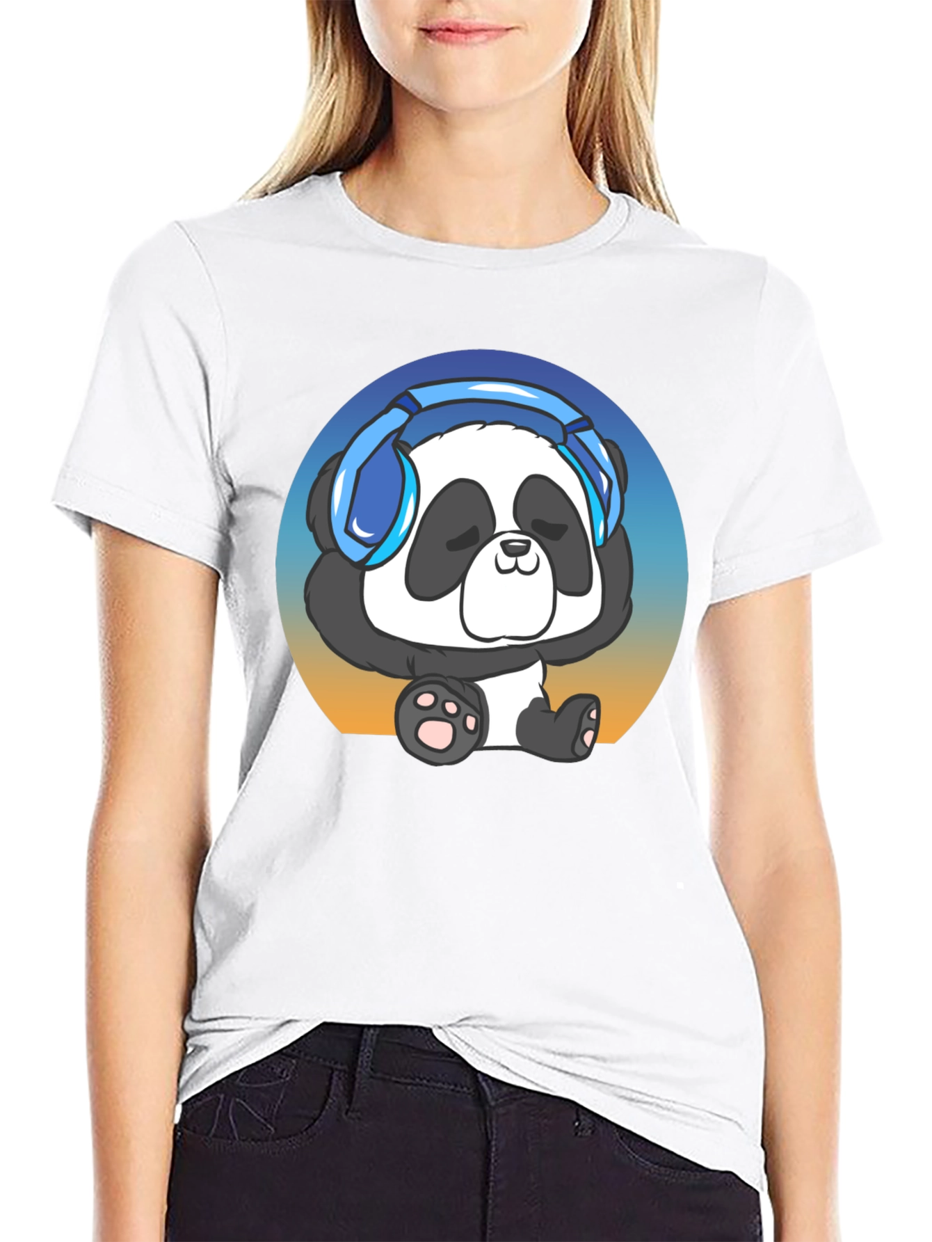 Black Cool Panda Headphone Graphic T-Shirt view 9