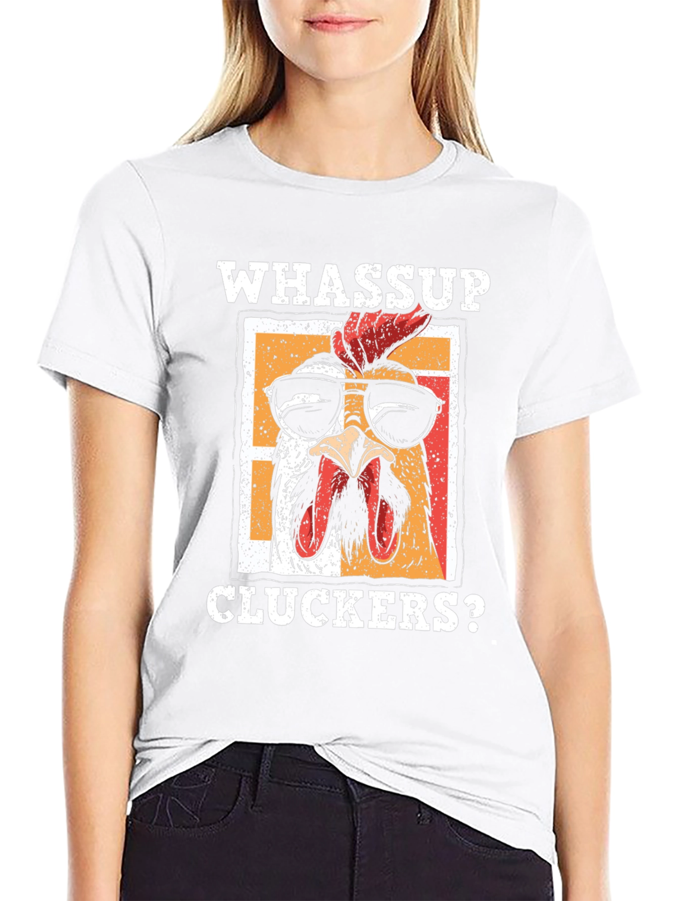 Black Whassup Cluckers? T-Shirt - Cool Chicken Design view 9