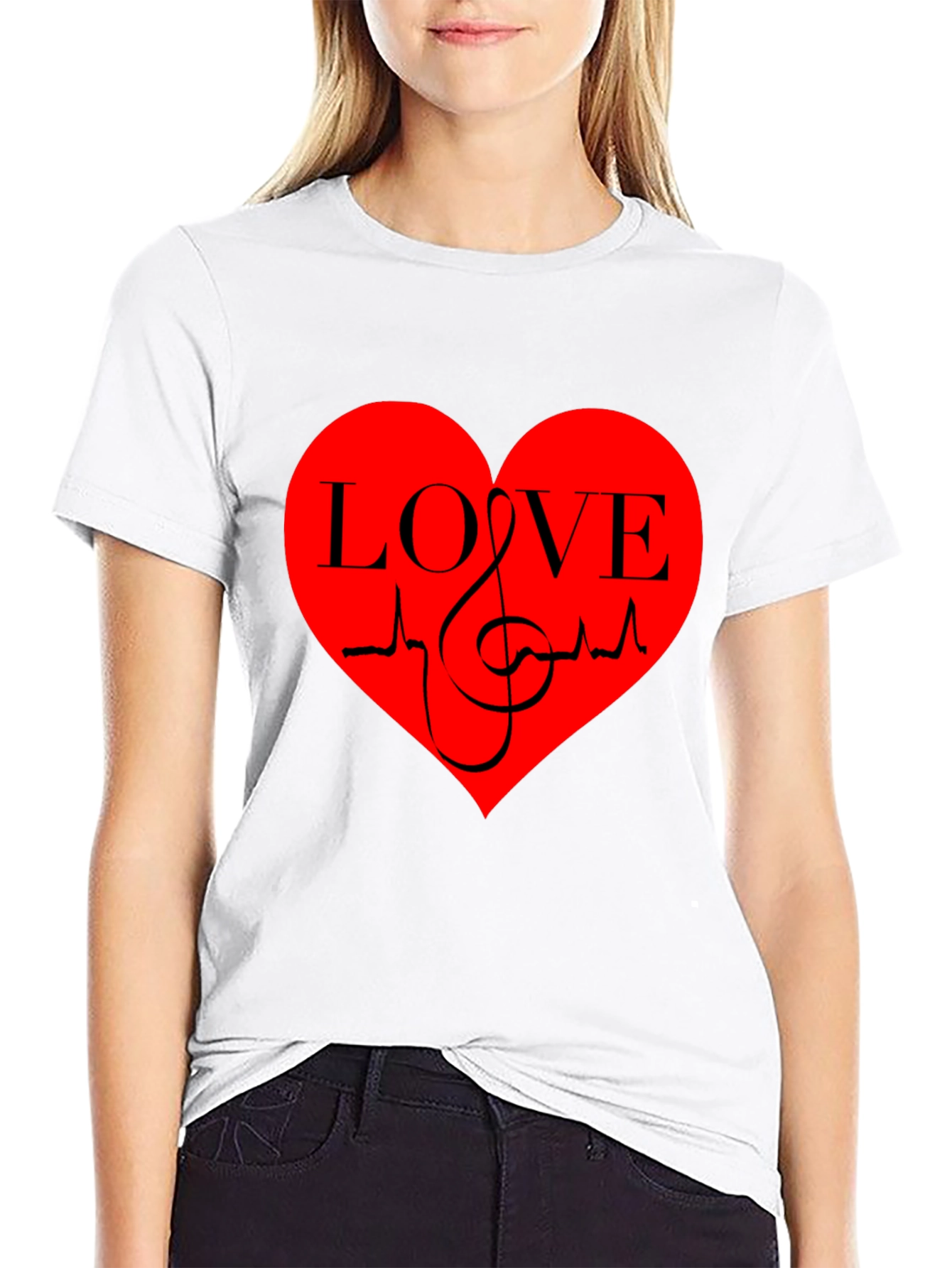 Black Love Music Heartbeat Graphic T-Shirt - Black view 9