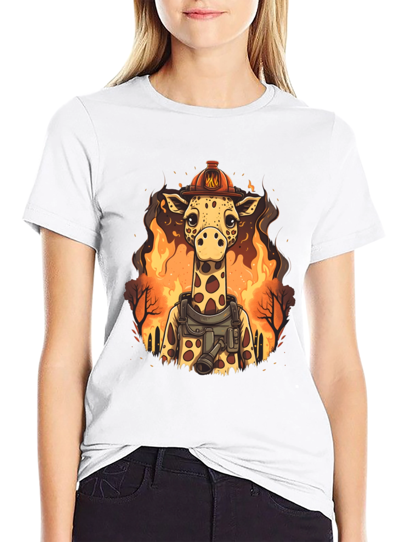 Black Giraffe Firefighter Graphic Tee view 9
