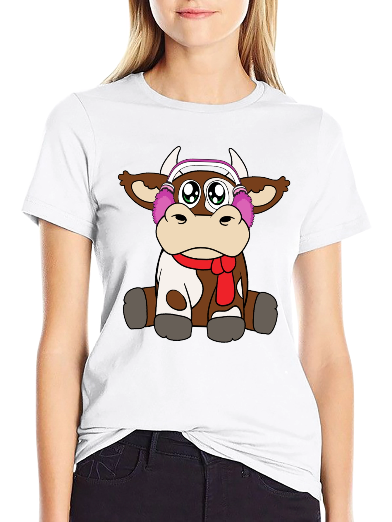 Black Cute Cartoon Cow Graphic Tee view 9