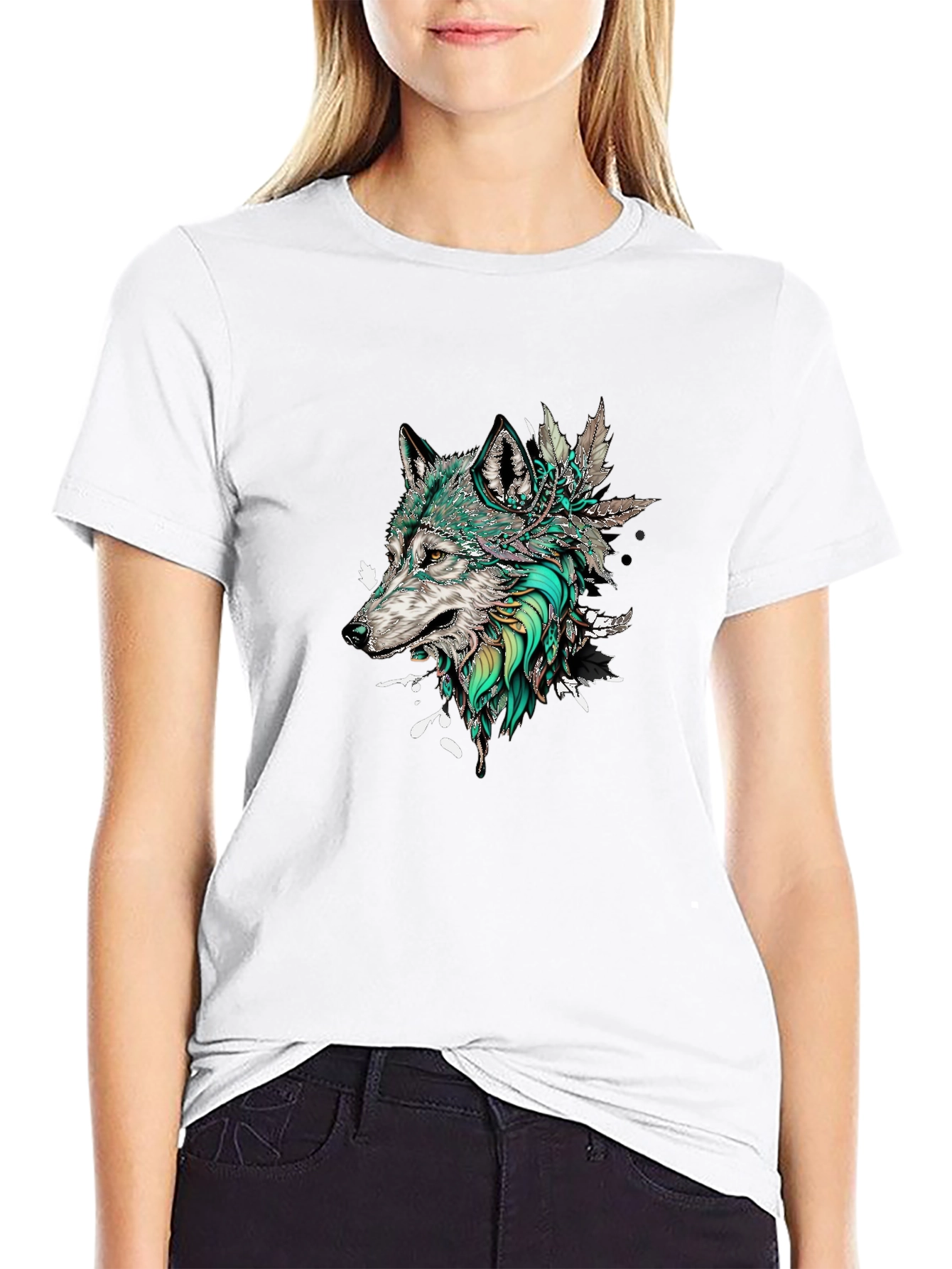 Black Wolf Graphic Print Men's Black T-Shirt view 9