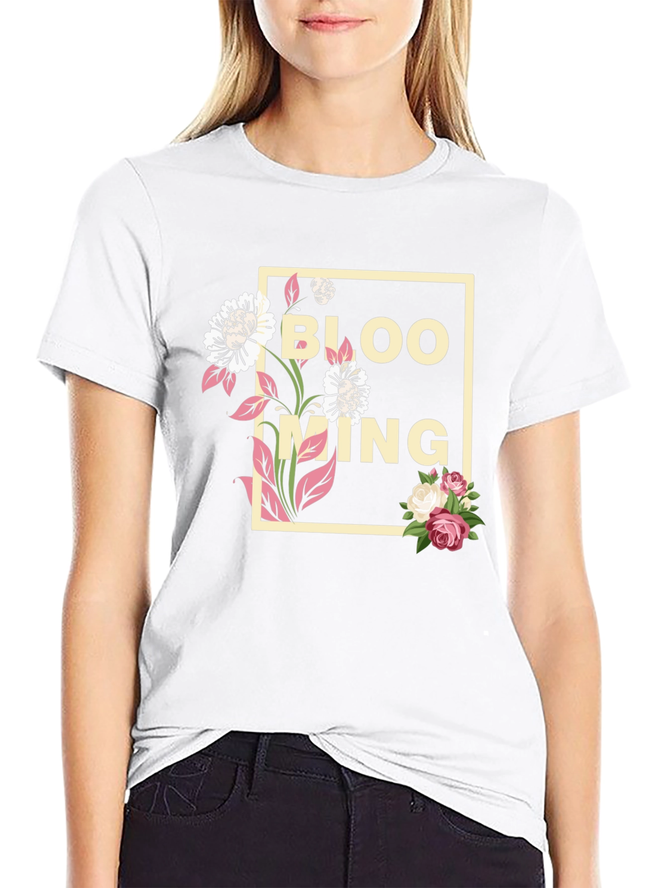 Black Blooming Graphic Tee - Trendy Floral Design view 9
