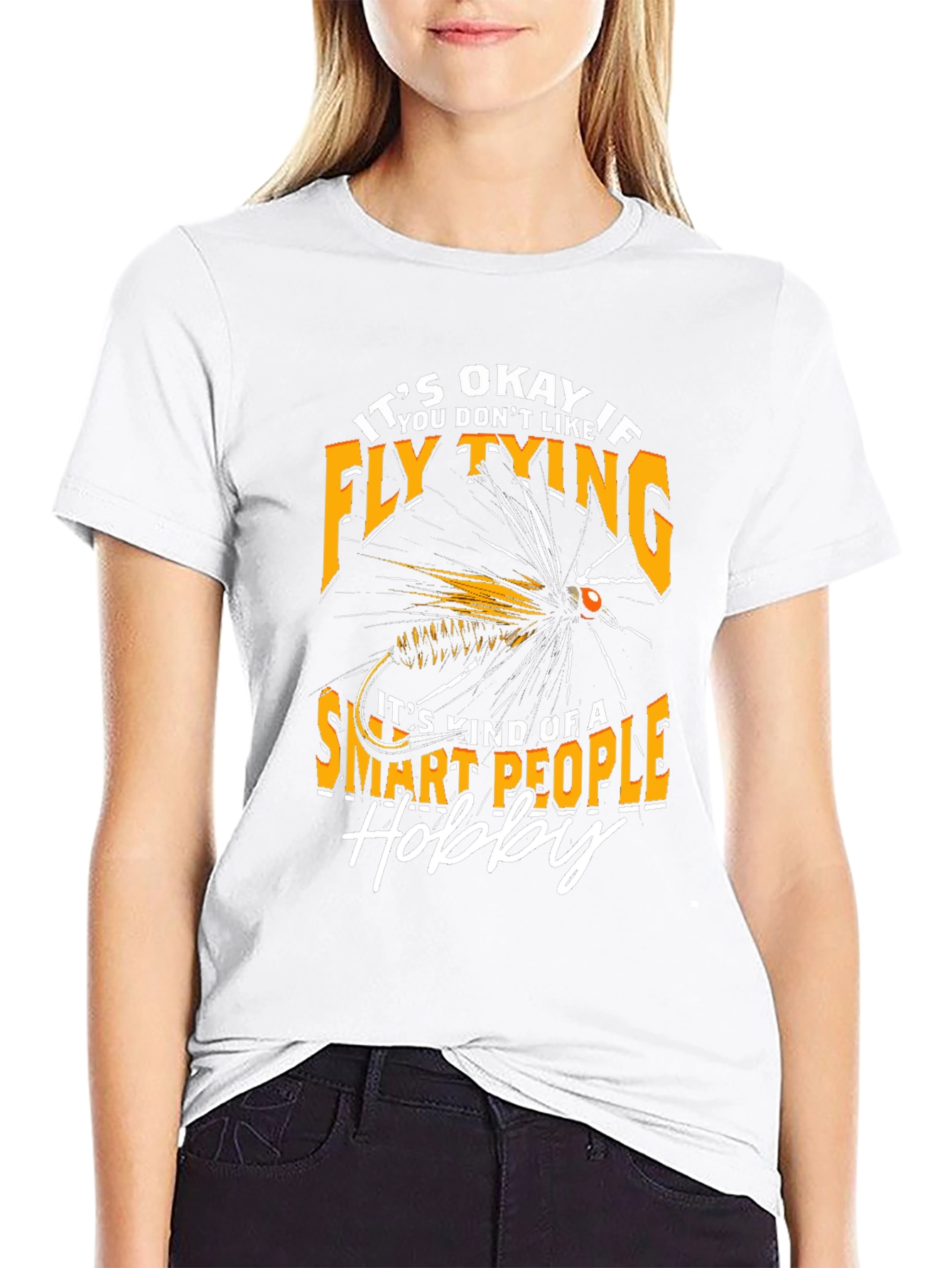 Black Fly Tying Hobby T-Shirt - Smart People Design view 9