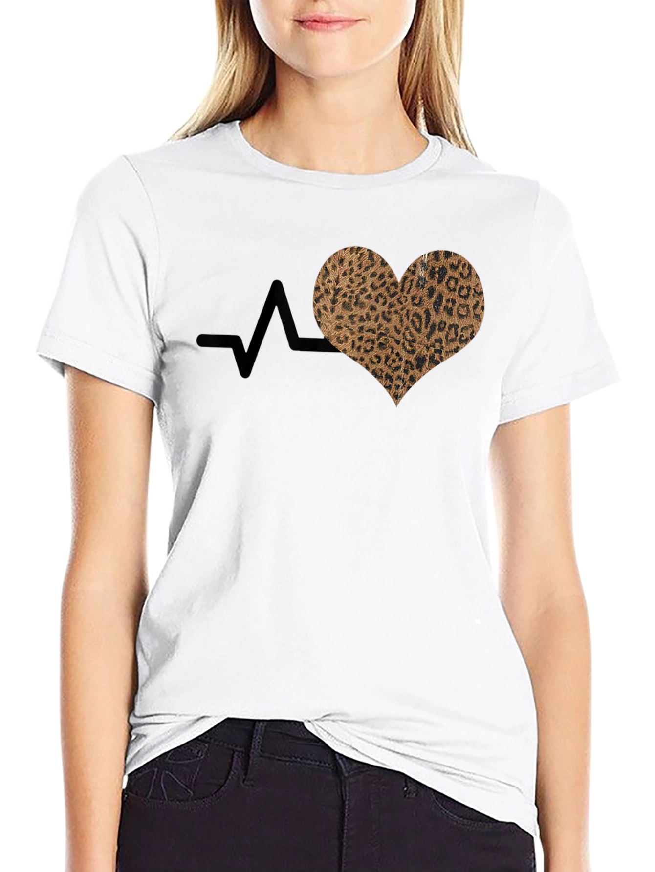 Black Leopard Heartbeat T-Shirt - Stylish Graphic Tee view 9