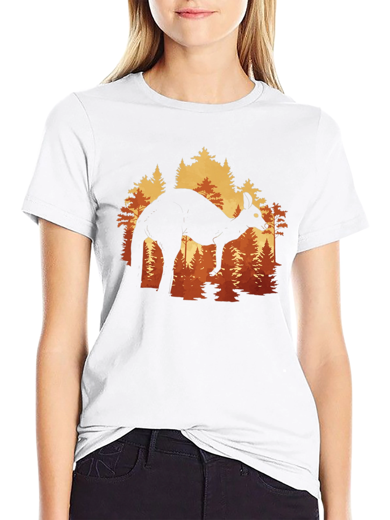 Black Kangaroo Forest Silhouette Graphic Tee - Unisex view 9
