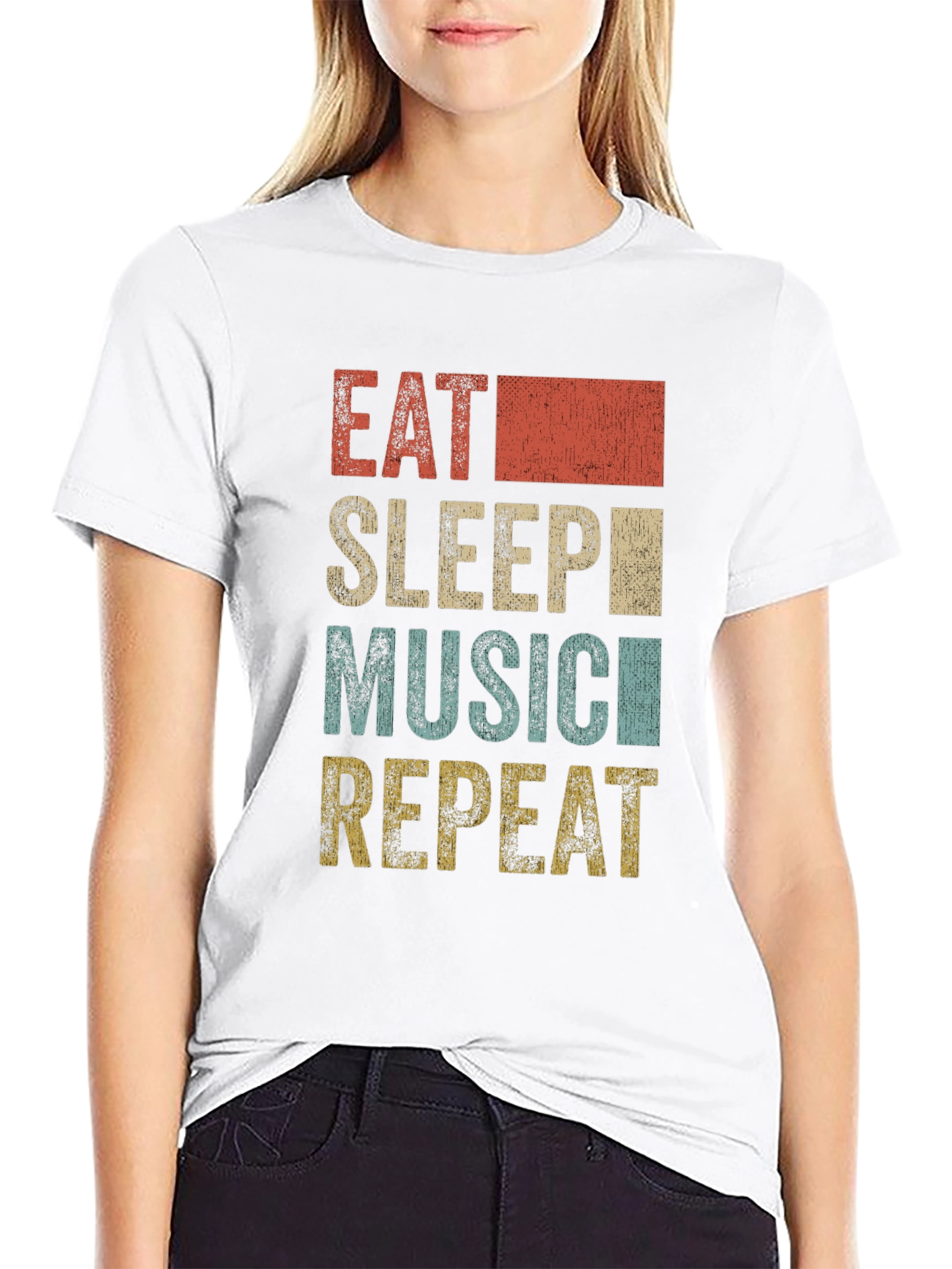 Black Eat Sleep Music Repeat Graphic Tee view 9