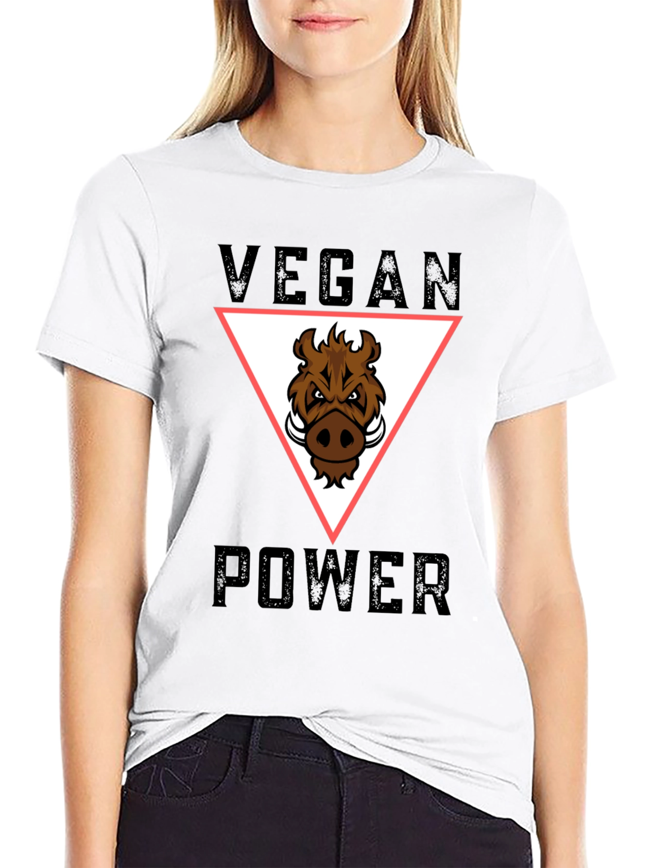 Black Vegan Power T-Shirt - Boar Graphic Tee view 9