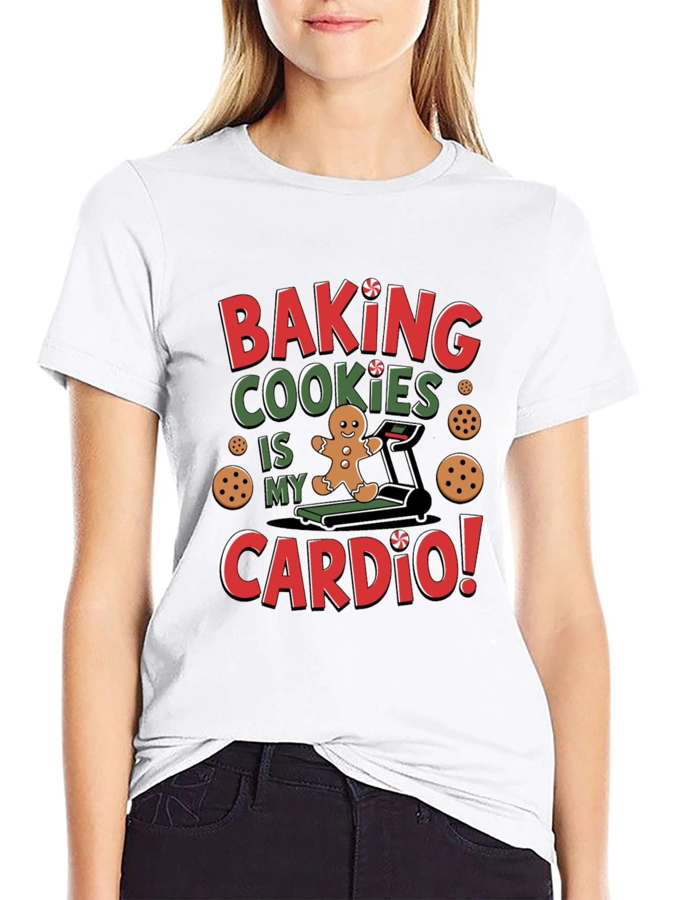 Black Baking Cookies Cardio T-Shirt - Funny Christmas Tee view 9