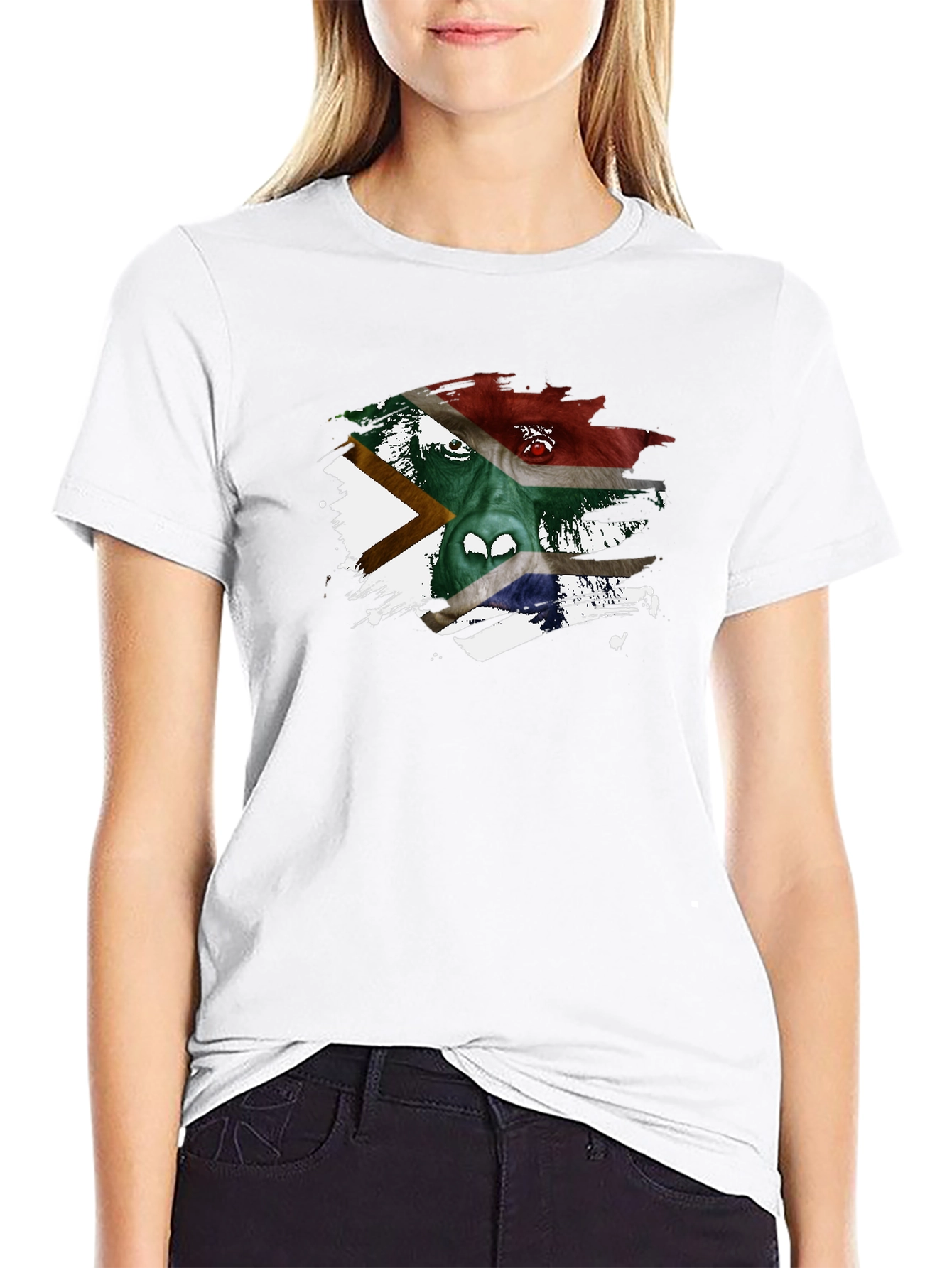 Black South Africa Flag Gorilla Graphic Black T-Shirt view 9