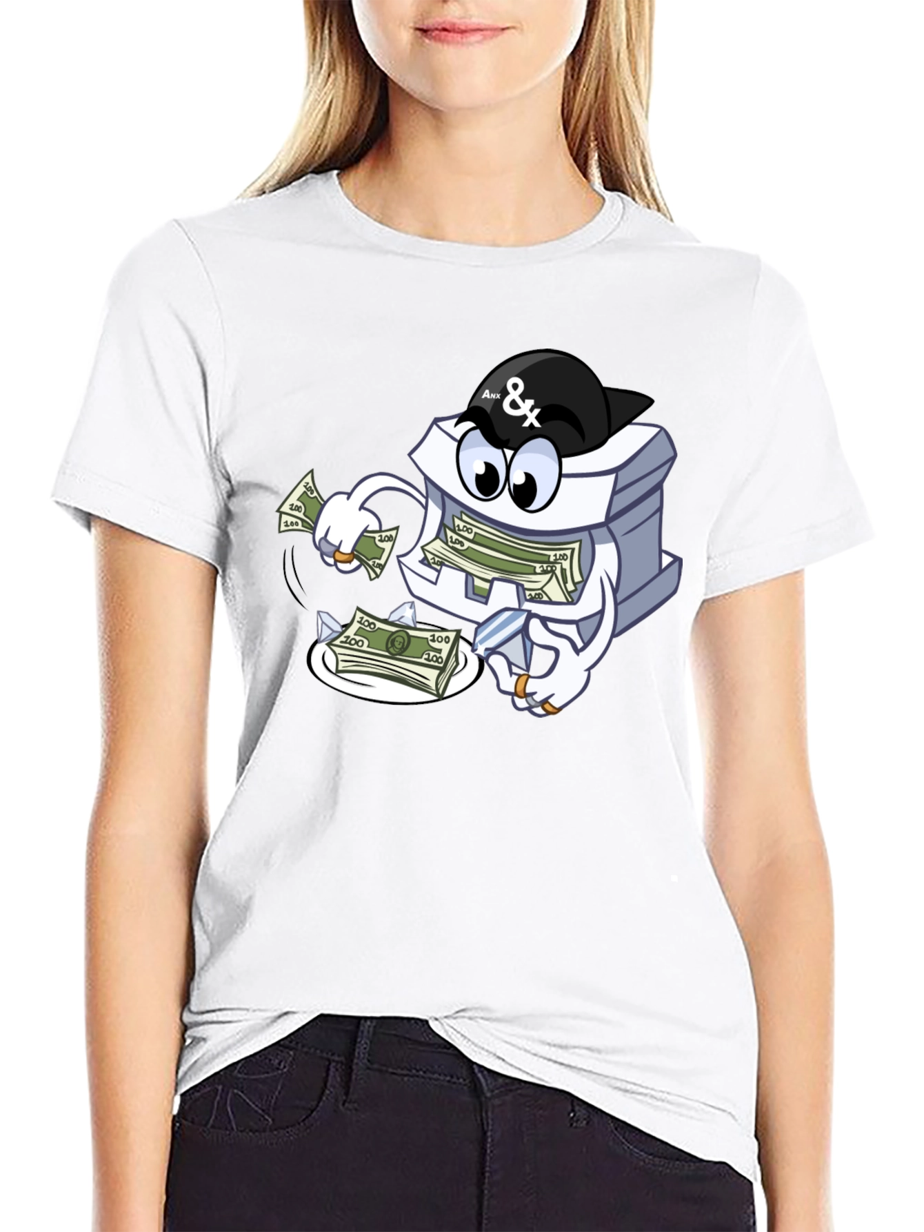 Black Money Stack Cartoon Graphic Black T-Shirt view 9