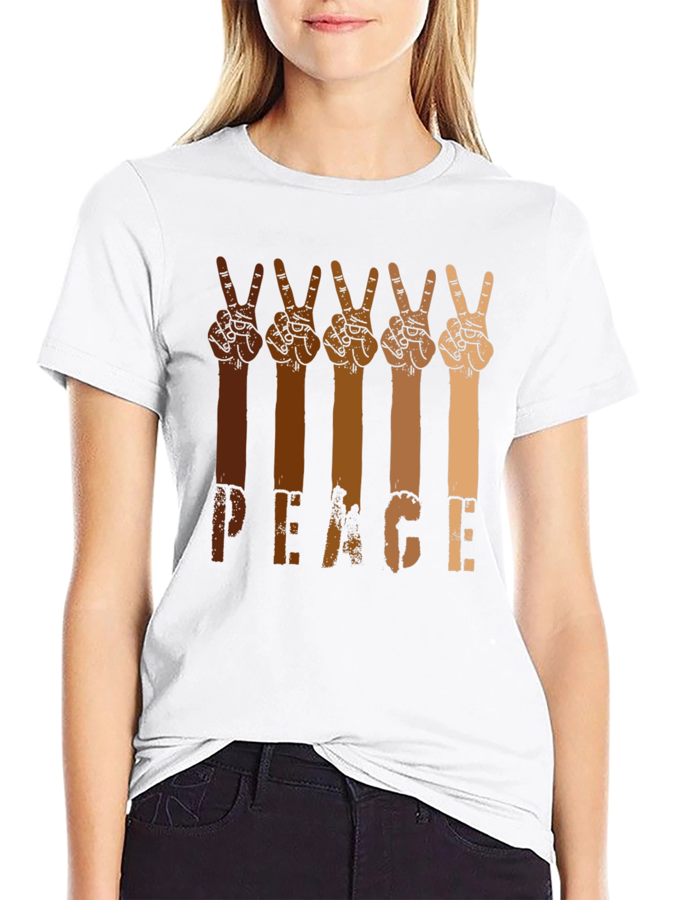 Black Peace Hands Graphic Tee - Multi-Skin Tone Unity Shirt view 9