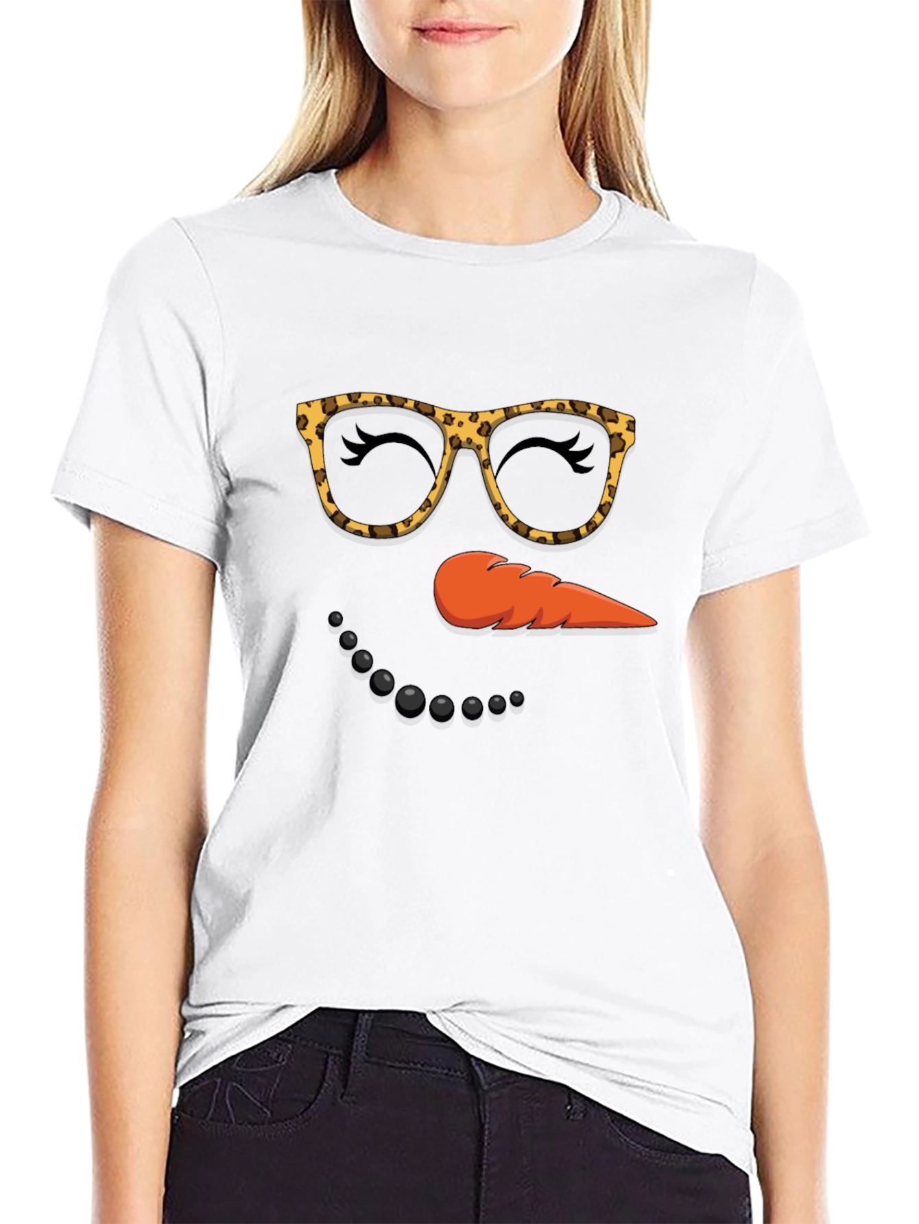 Black Snowman Face T-Shirt, Leopard Glasses view 9
