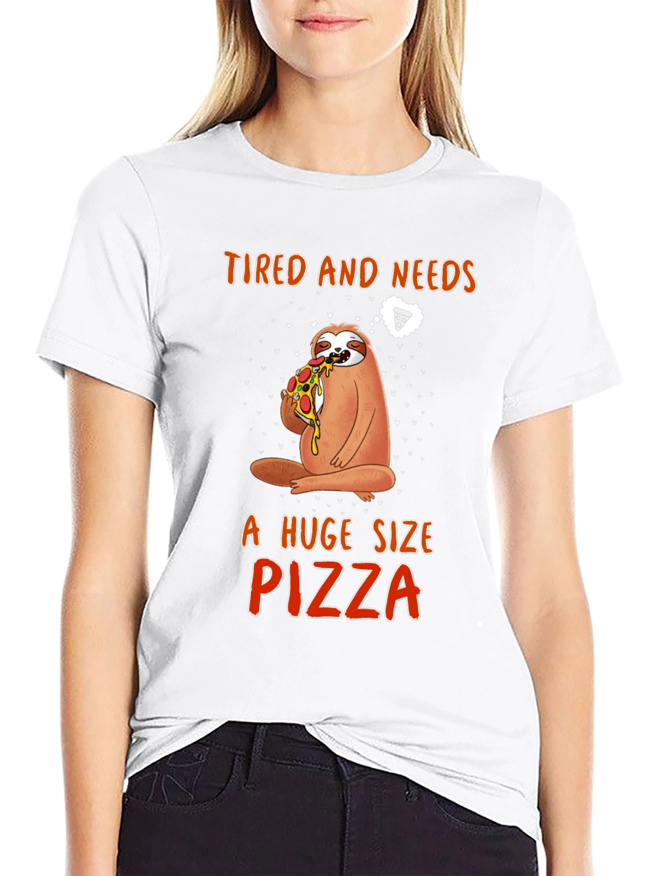 Black Sloth Pizza T-Shirt - Tired and Needs Pizza view 9