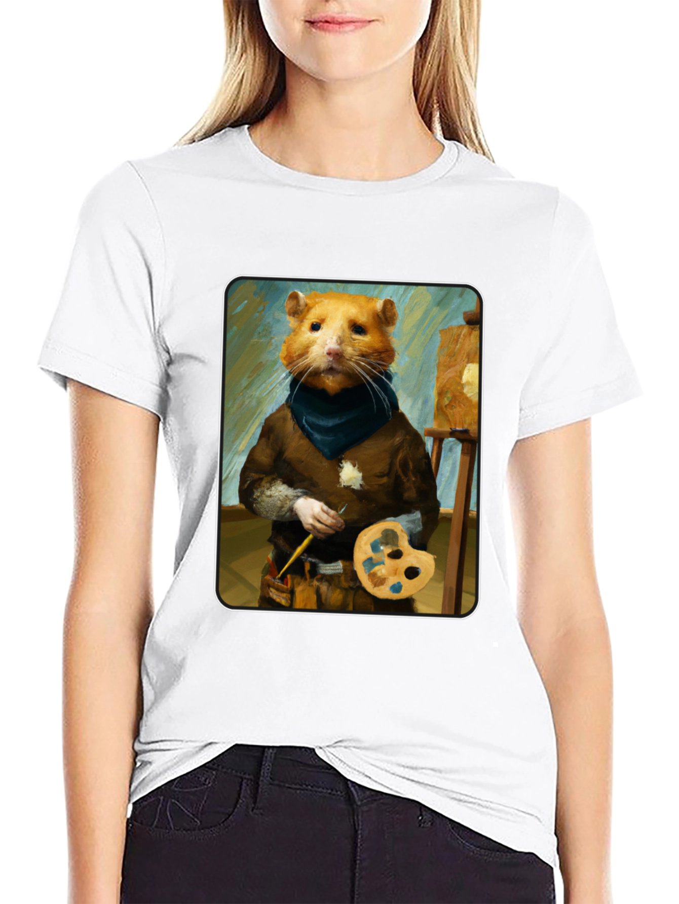 Black Hamster Painter T-Shirt - Artistic Novelty Tee view 9